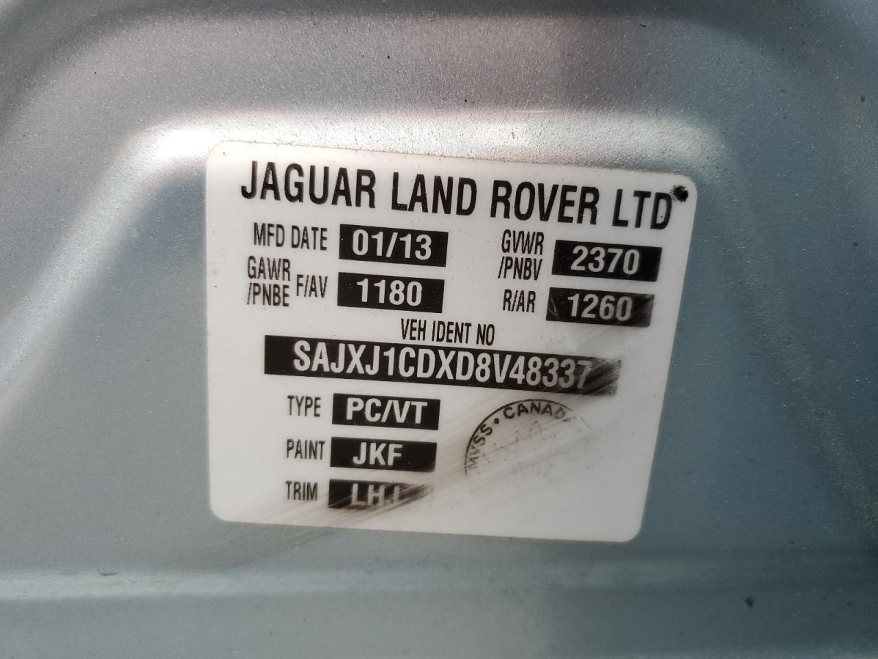 2013 Jaguar Xj Blue vin: SAJXJ1CDXD8V48337