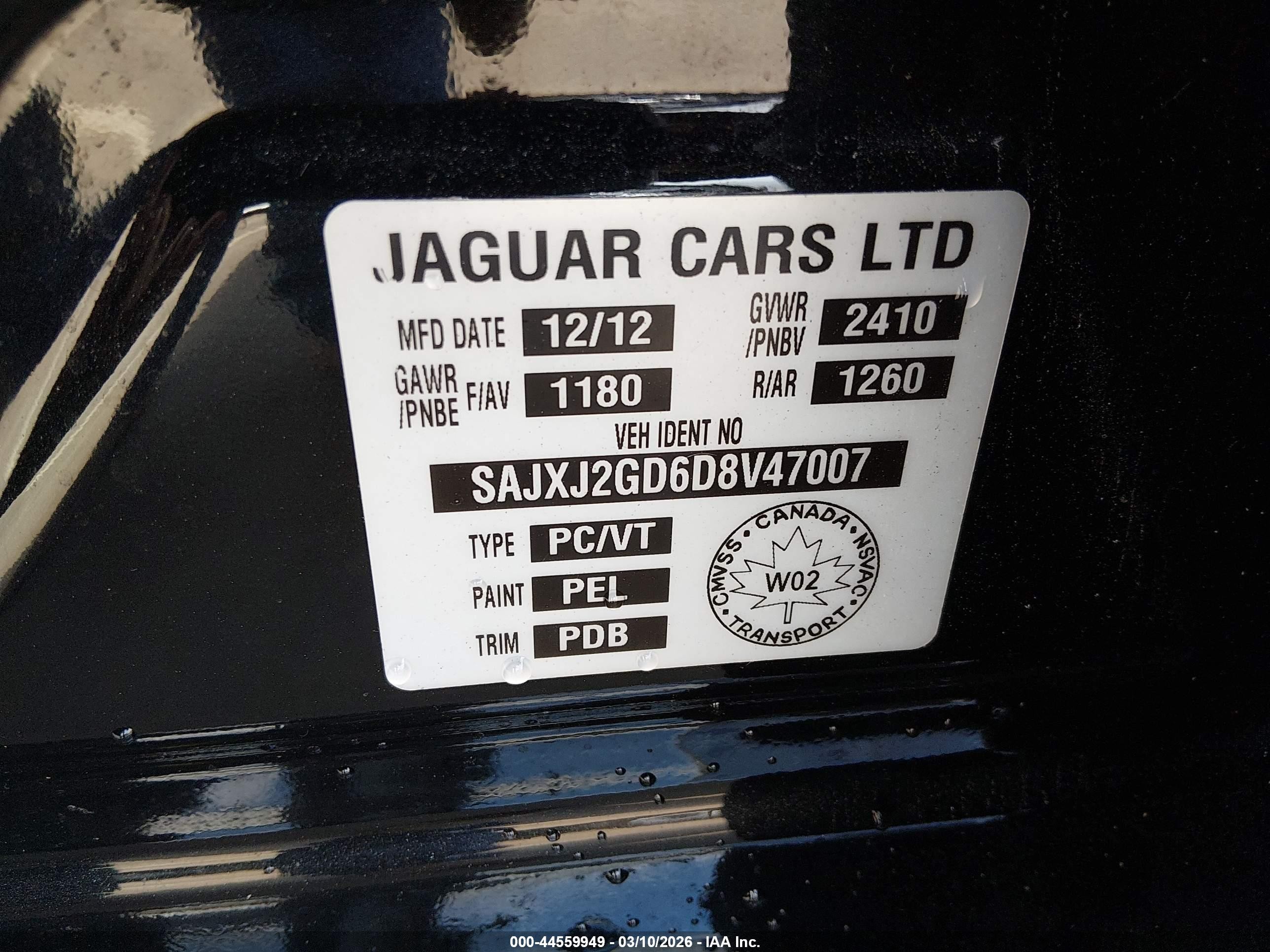 2013 Jaguar Xj Xjl Portfolio Black vin: SAJXJ2GD6D8V47007