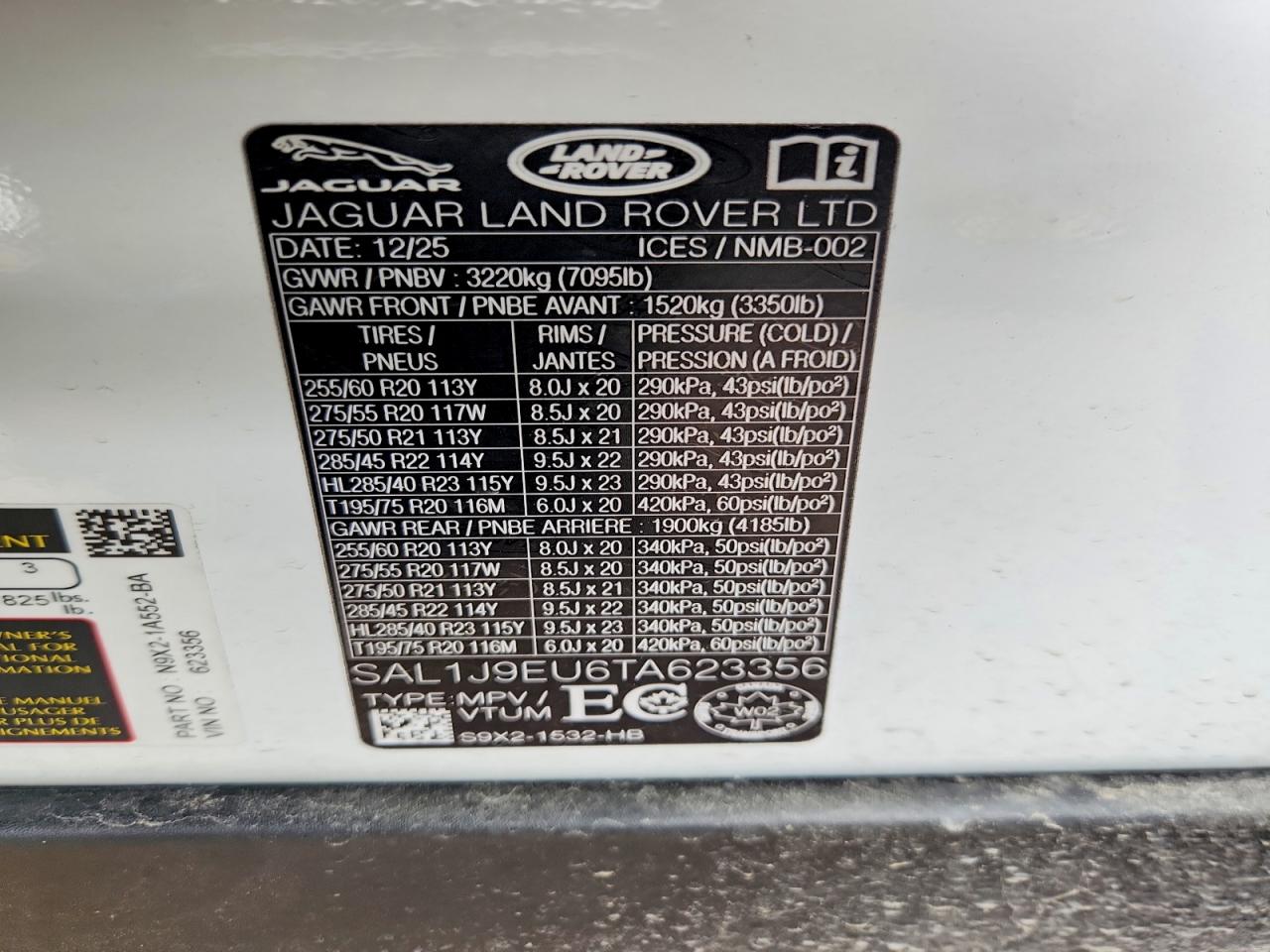 2026 Land Rover Range Rover Sport S White vin: SAL1J9EU6TA623356