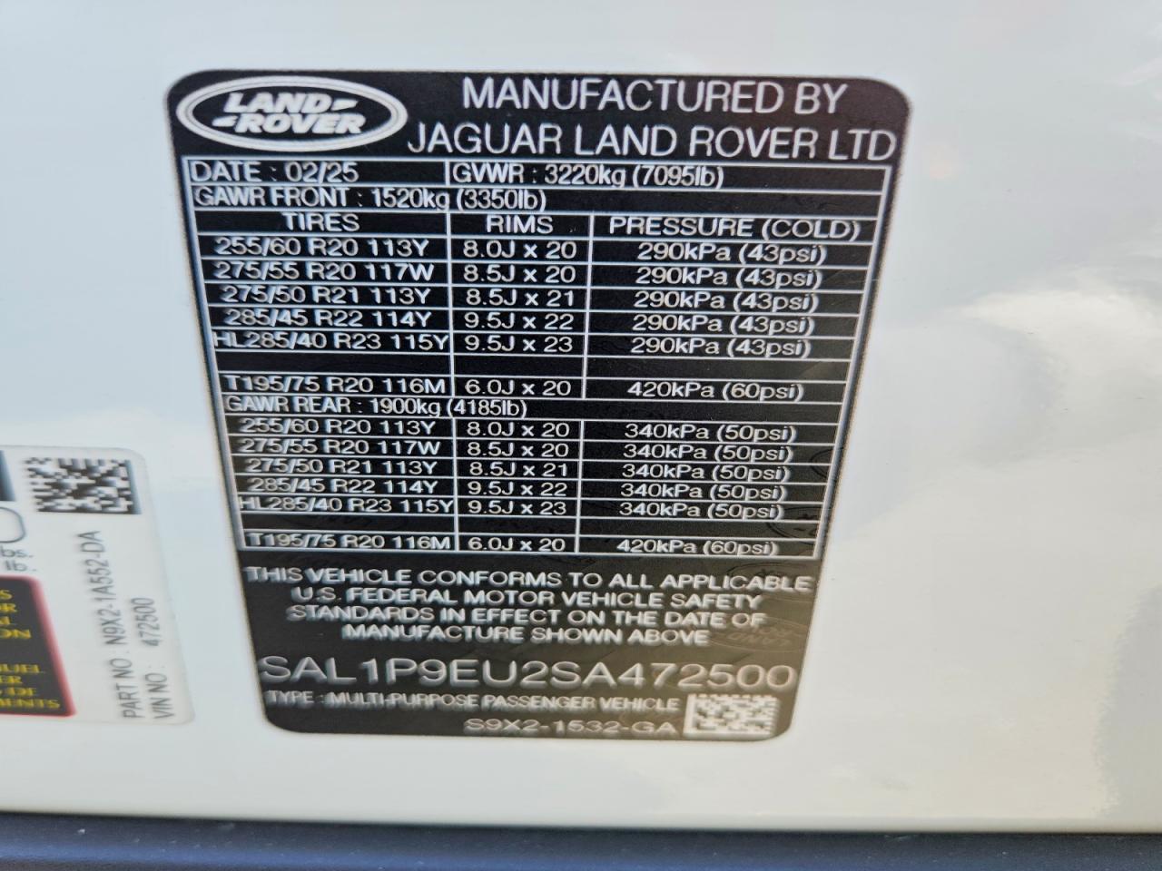 2025 Land Rover Range Rover Sport Se White vin: SAL1P9EU2SA472500