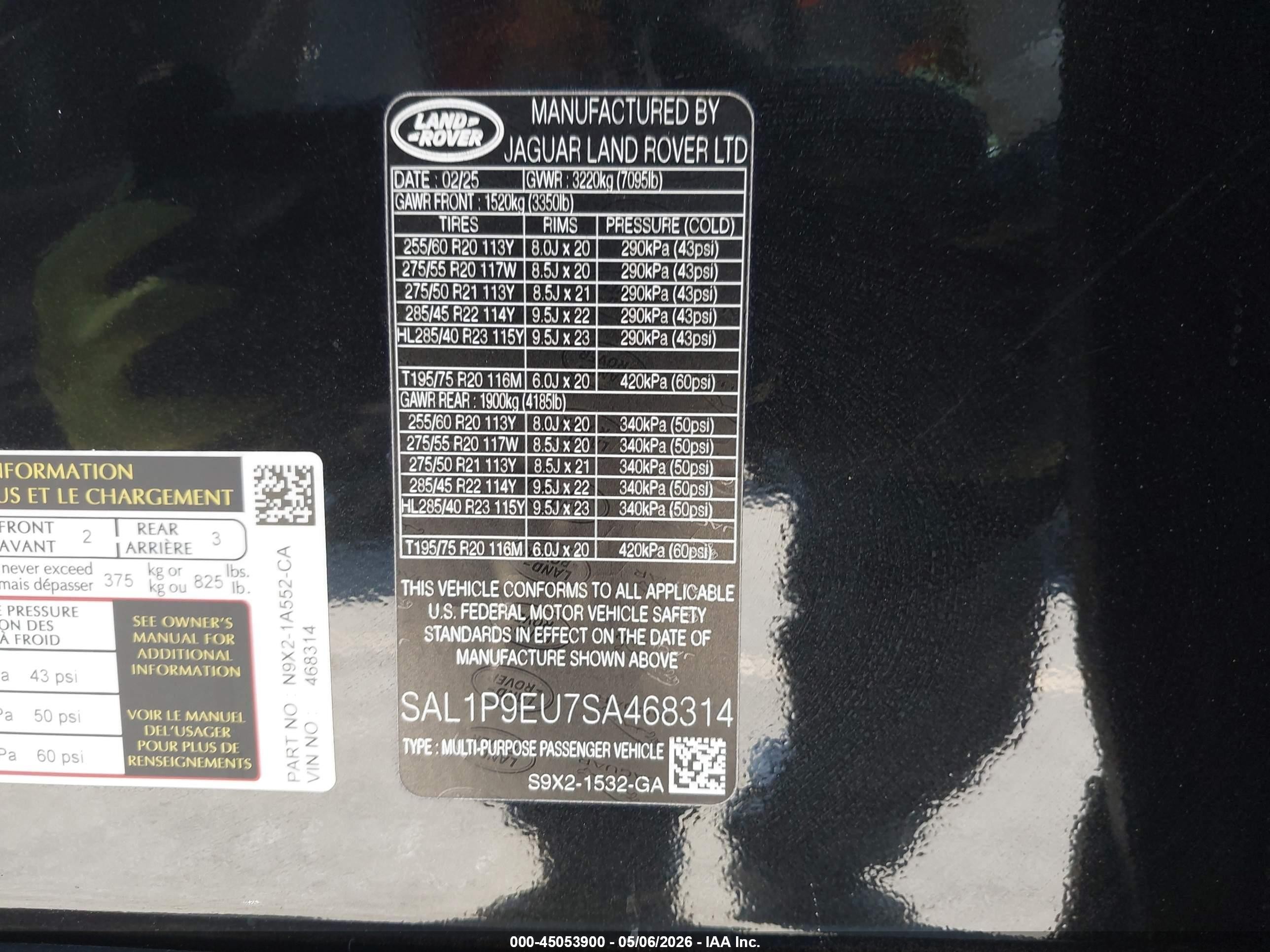 2025 Land Rover Range Rover Sport P360 Se Black vin: SAL1P9EU7SA468314