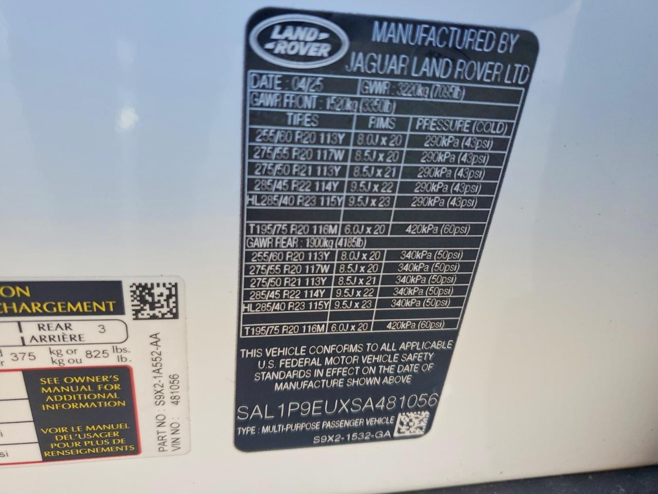 2025 Land Rover Range Rover Sport Se White vin: SAL1P9EUXSA481056