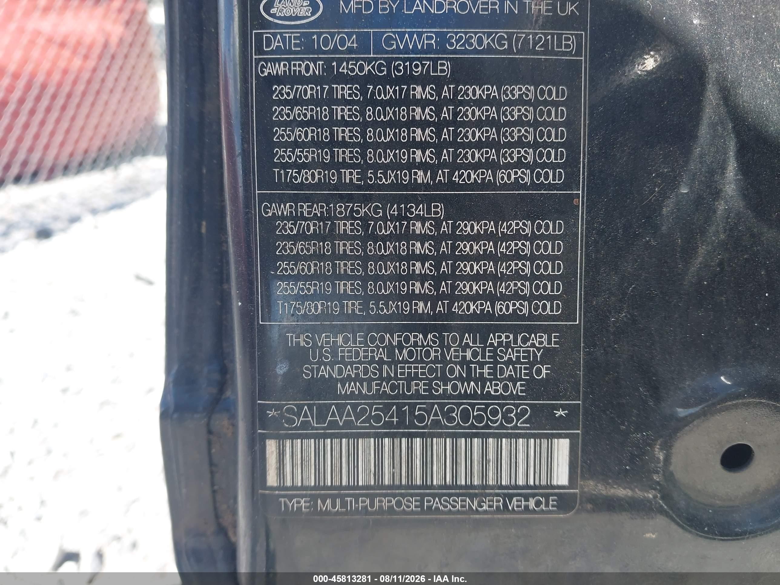 2005 Land Rover Lr3 Se Black vin: SALAA25415A305932