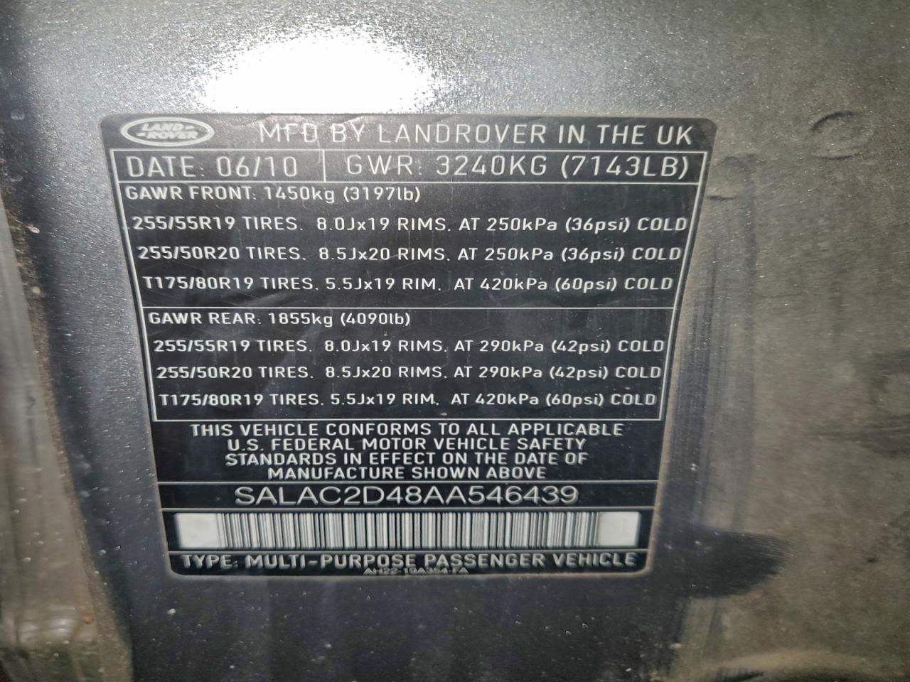 2010 Land Rover Lr4 Gray vin: SALAC2D48AA546439