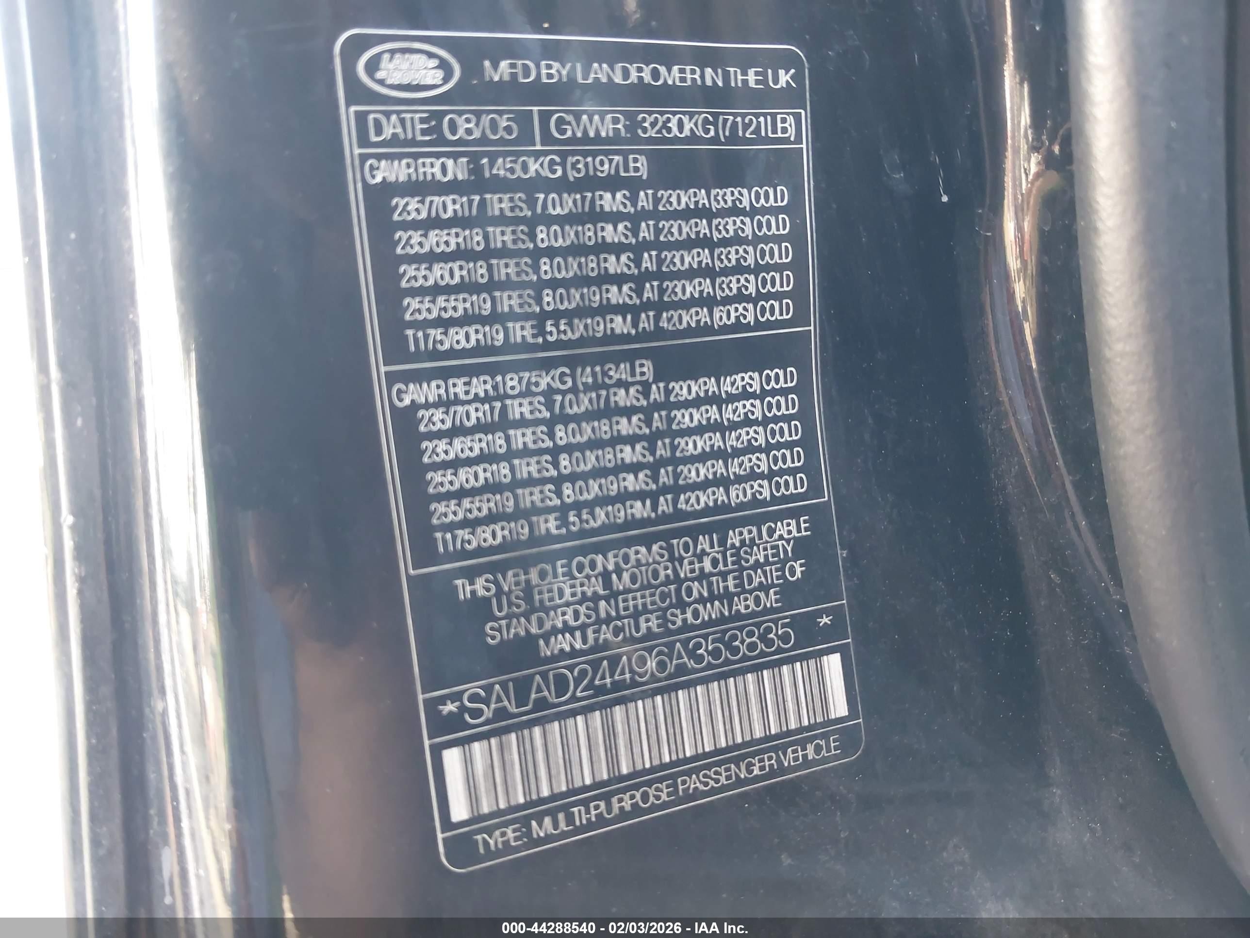 2006 Land Rover Lr3 V6 Black vin: SALAD24496A353835