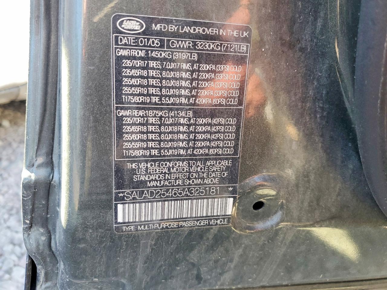 2005 Land Rover Lr3 Se Green vin: SALAD25465A325181