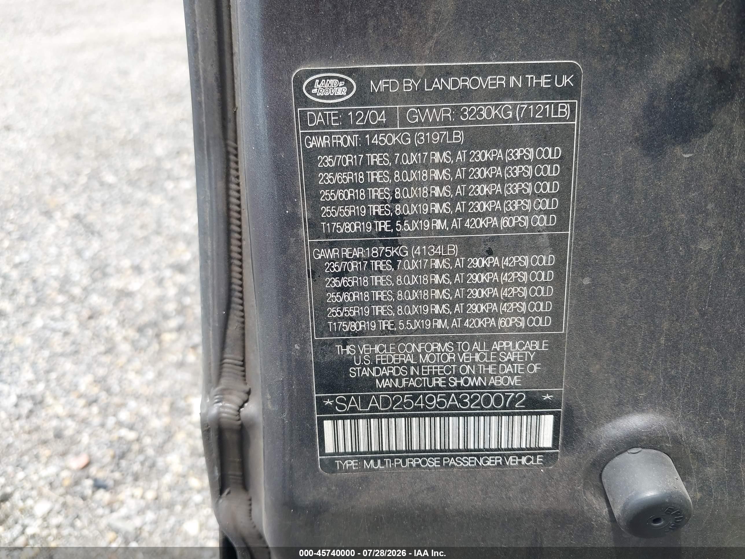 2005 Land Rover Lr3 Se Gray vin: SALAD25495A320072