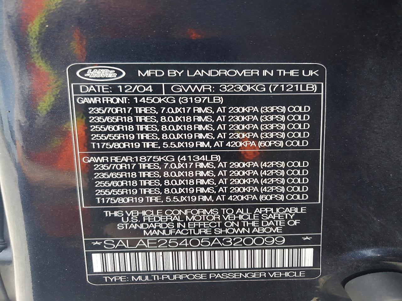 2005 Land Rover Lr3 Se Blue vin: SALAE25405A320099