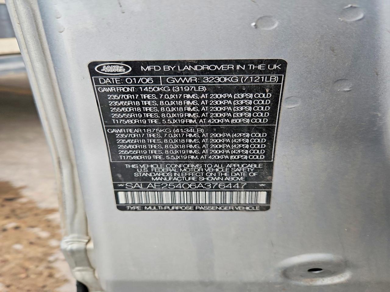 2006 Land Rover Lr3 Se Серебряный vin: SALAE25406A376447