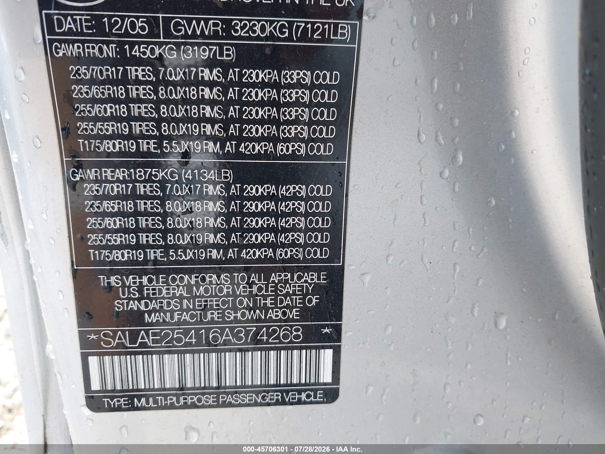 2006 Land Rover Lr3 V8 Se Серебряный vin: SALAE25416A374268