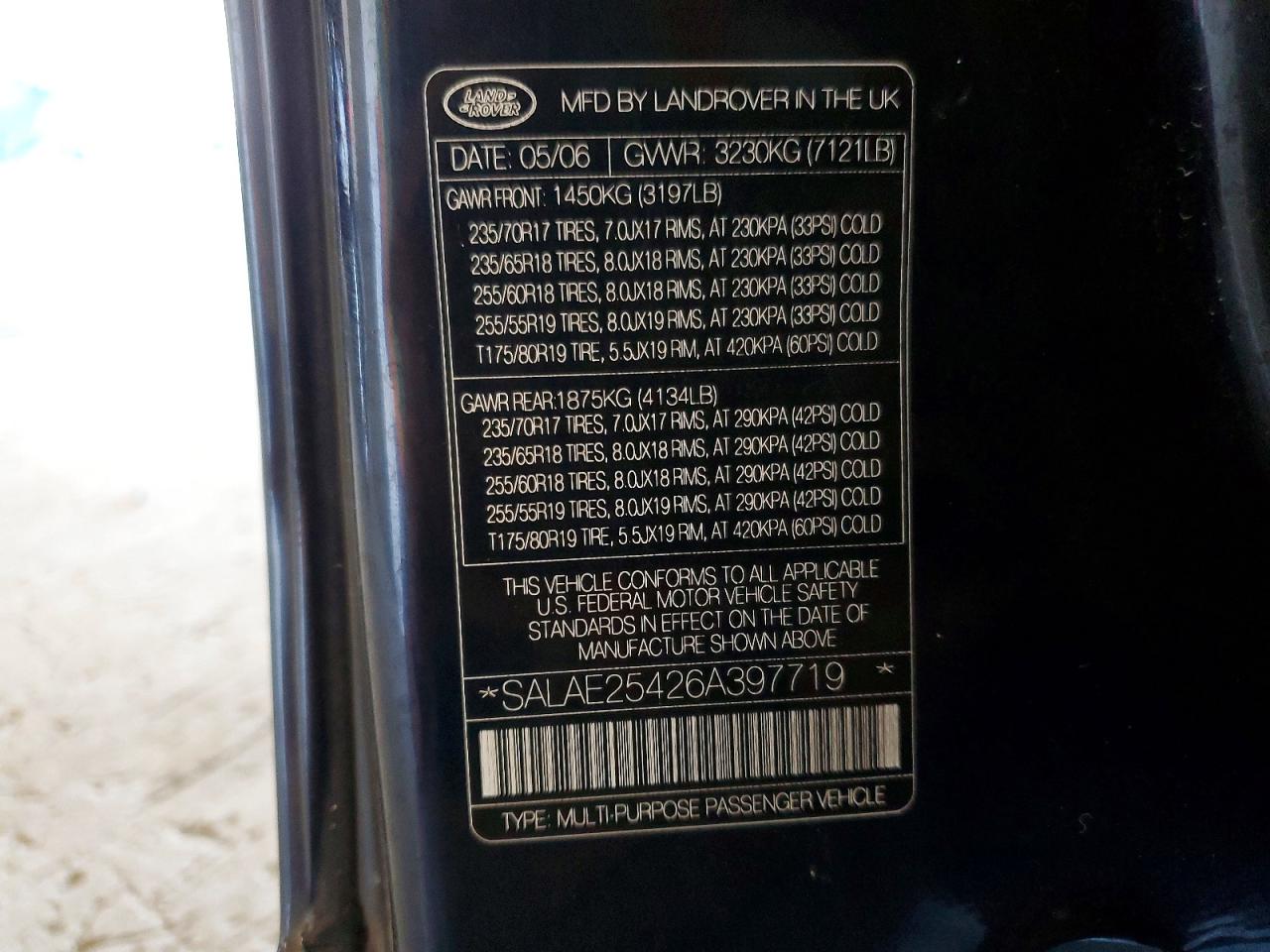 2006 Land Rover Lr3 Se Black vin: SALAE25426A397719