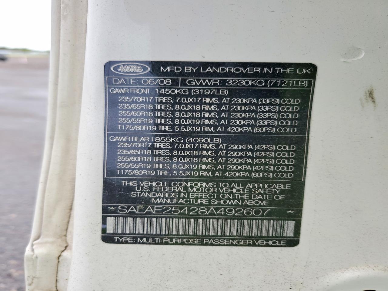 2008 Land Rover Lr3 Se Белый vin: SALAE25428A492607