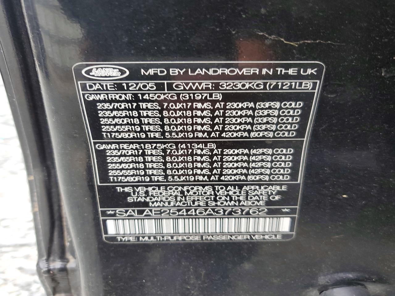 2006 Land Rover Lr3 Se Black vin: SALAE25446A373762
