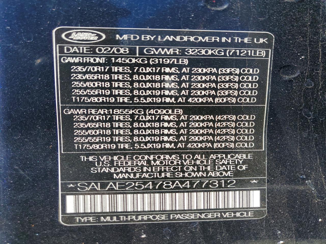 2008 Land Rover Lr3 Se Blue vin: SALAE25478A477312