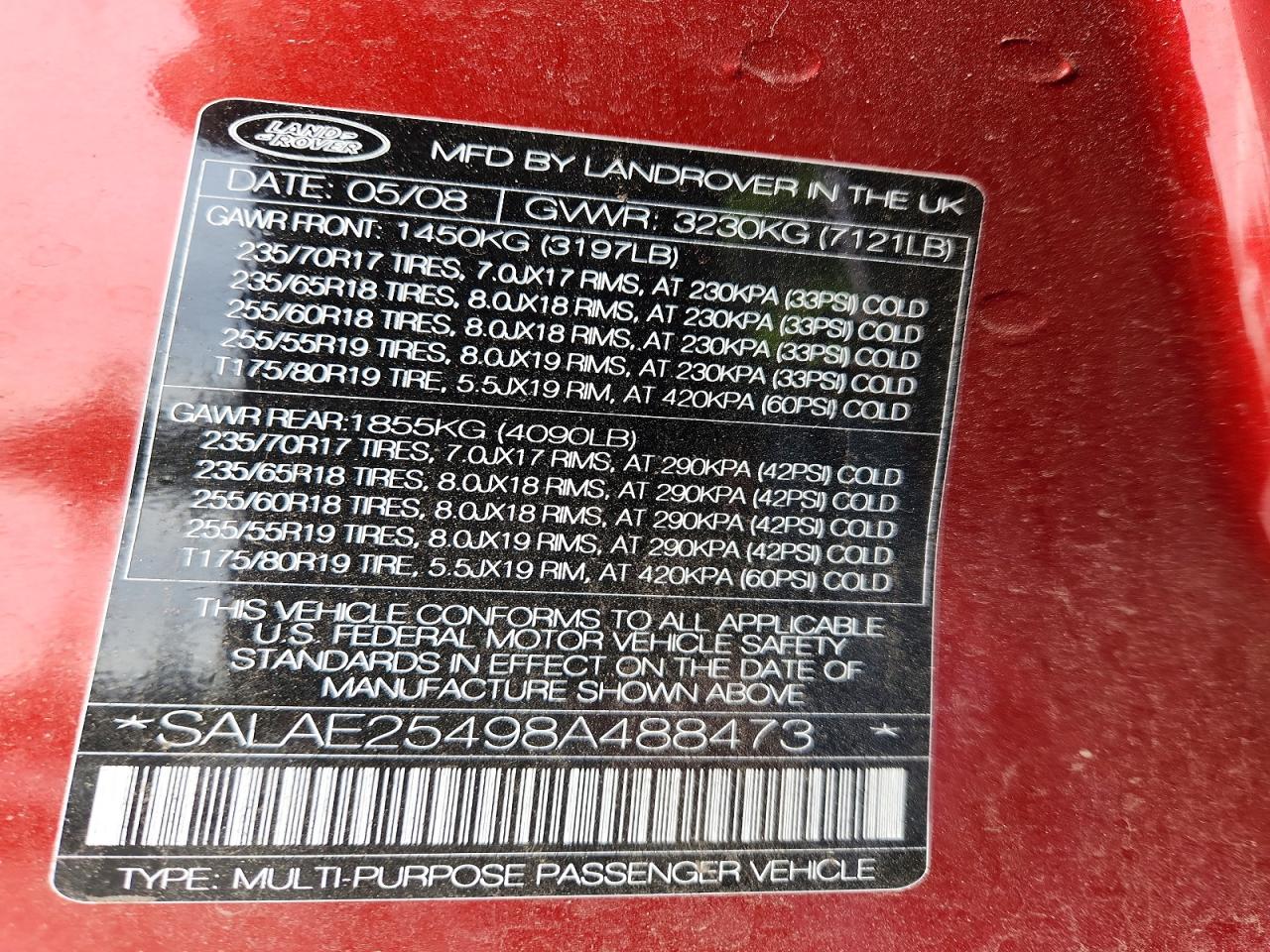 2008 Land Rover Lr3 Se Темно-бордовый vin: SALAE25498A488473