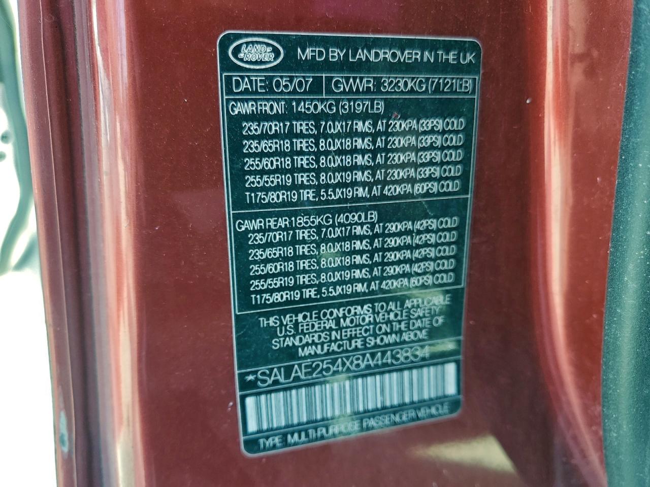 2008 Land Rover Lr3 Se Burgundy vin: SALAE254X8A443834
