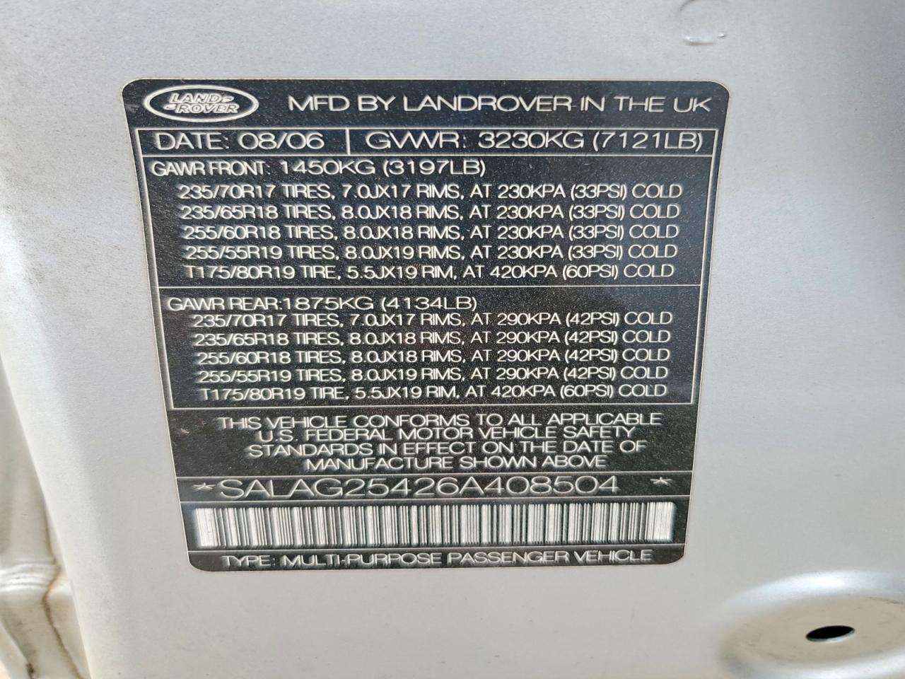2006 Land Rover Lr3 Hse Silver vin: SALAG25426A408504