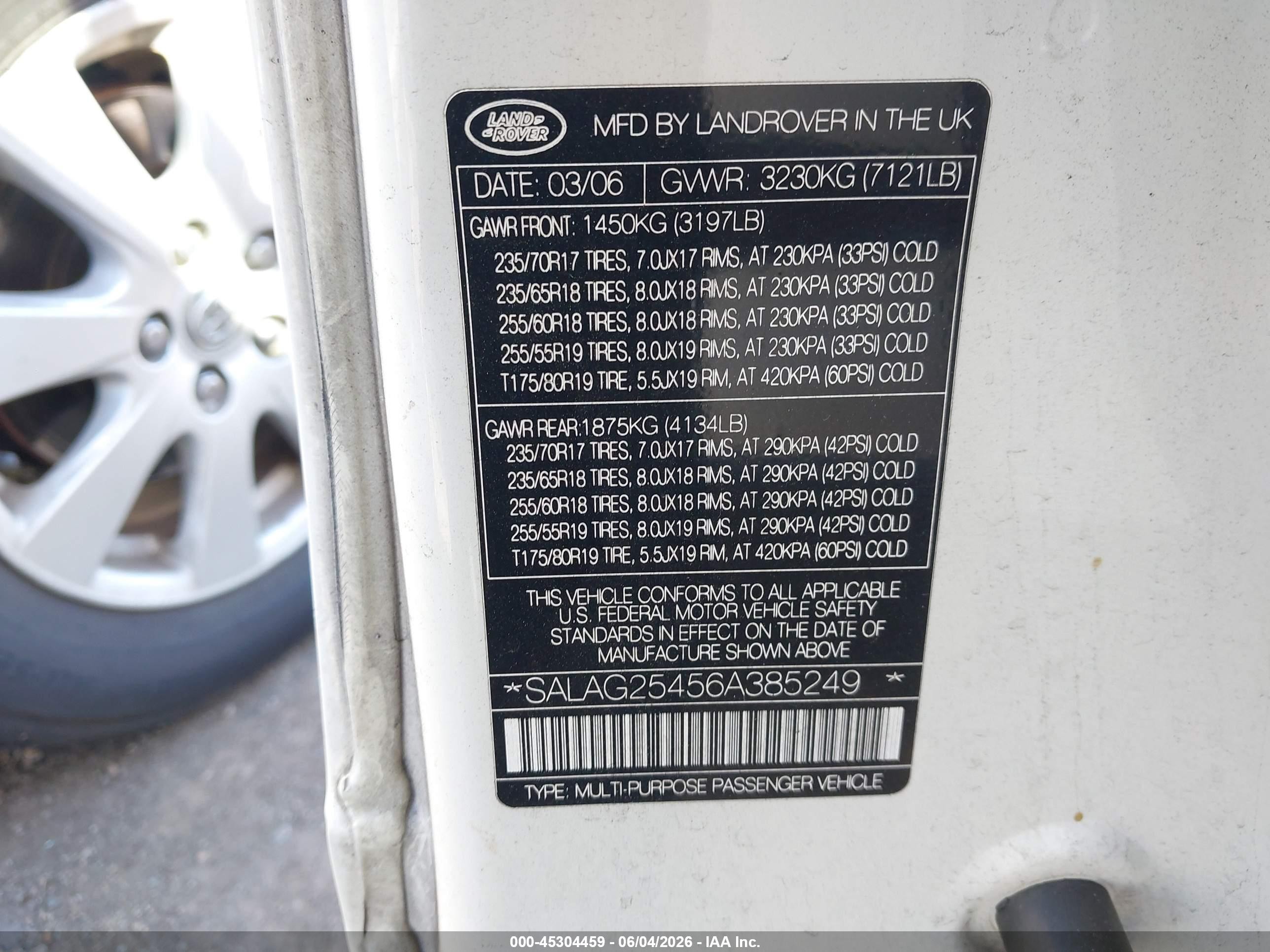 2006 Land Rover Lr3 V8 Hse White vin: SALAG25456A385249