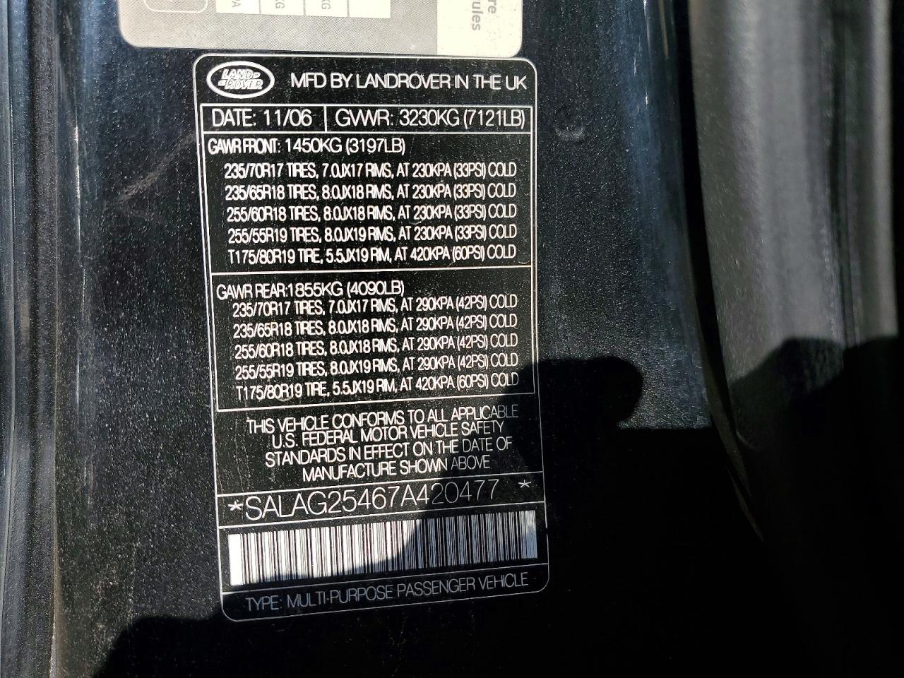 2007 Land Rover Lr3 Hse Черный vin: SALAG25467A420477