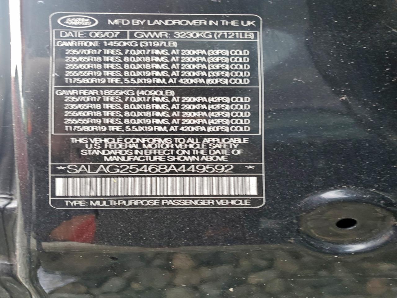 2008 Land Rover Lr3 Hse Black vin: SALAG25468A449592