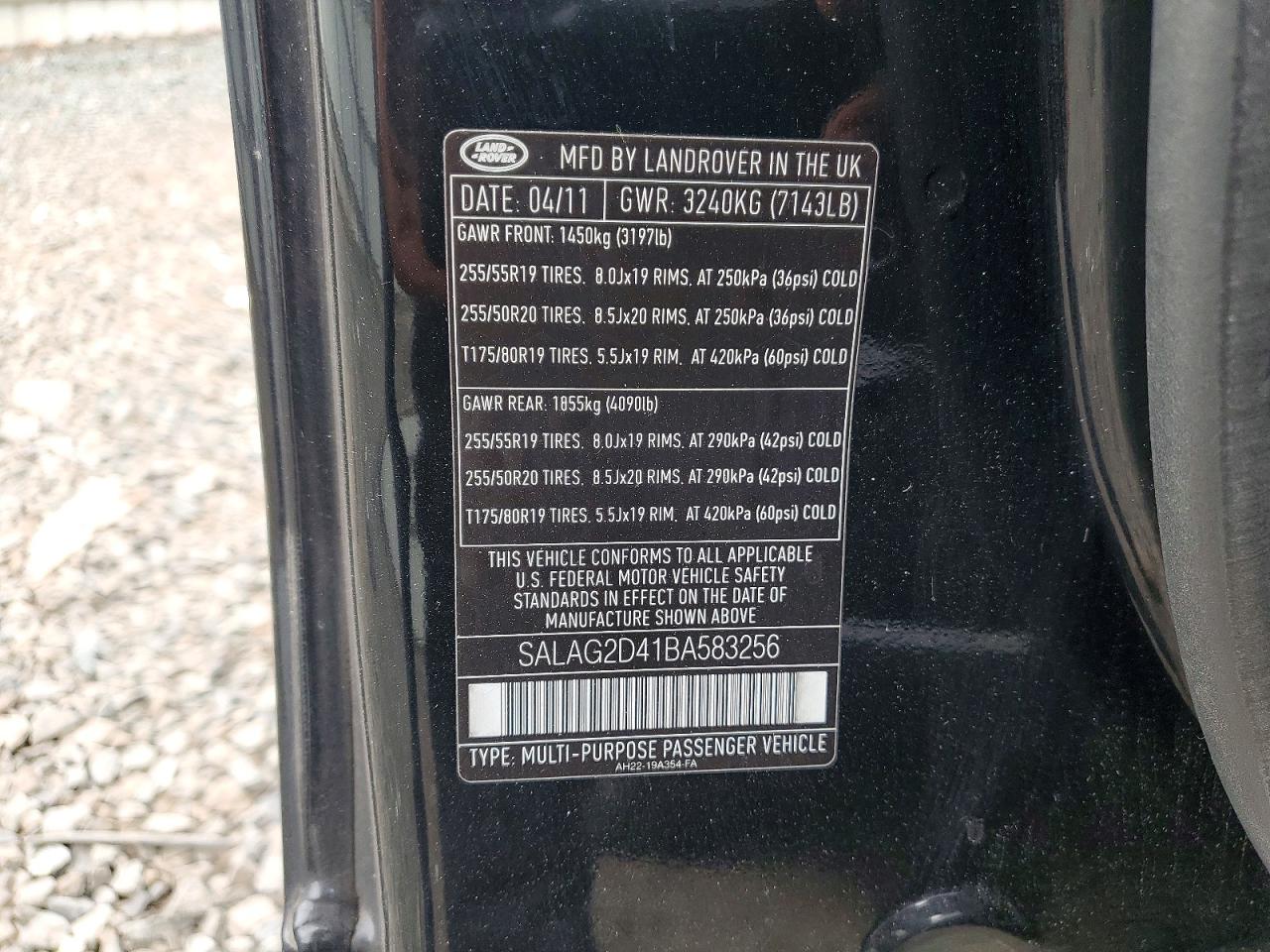 2011 Land Rover Lr4 Hse Black vin: SALAG2D41BA583256