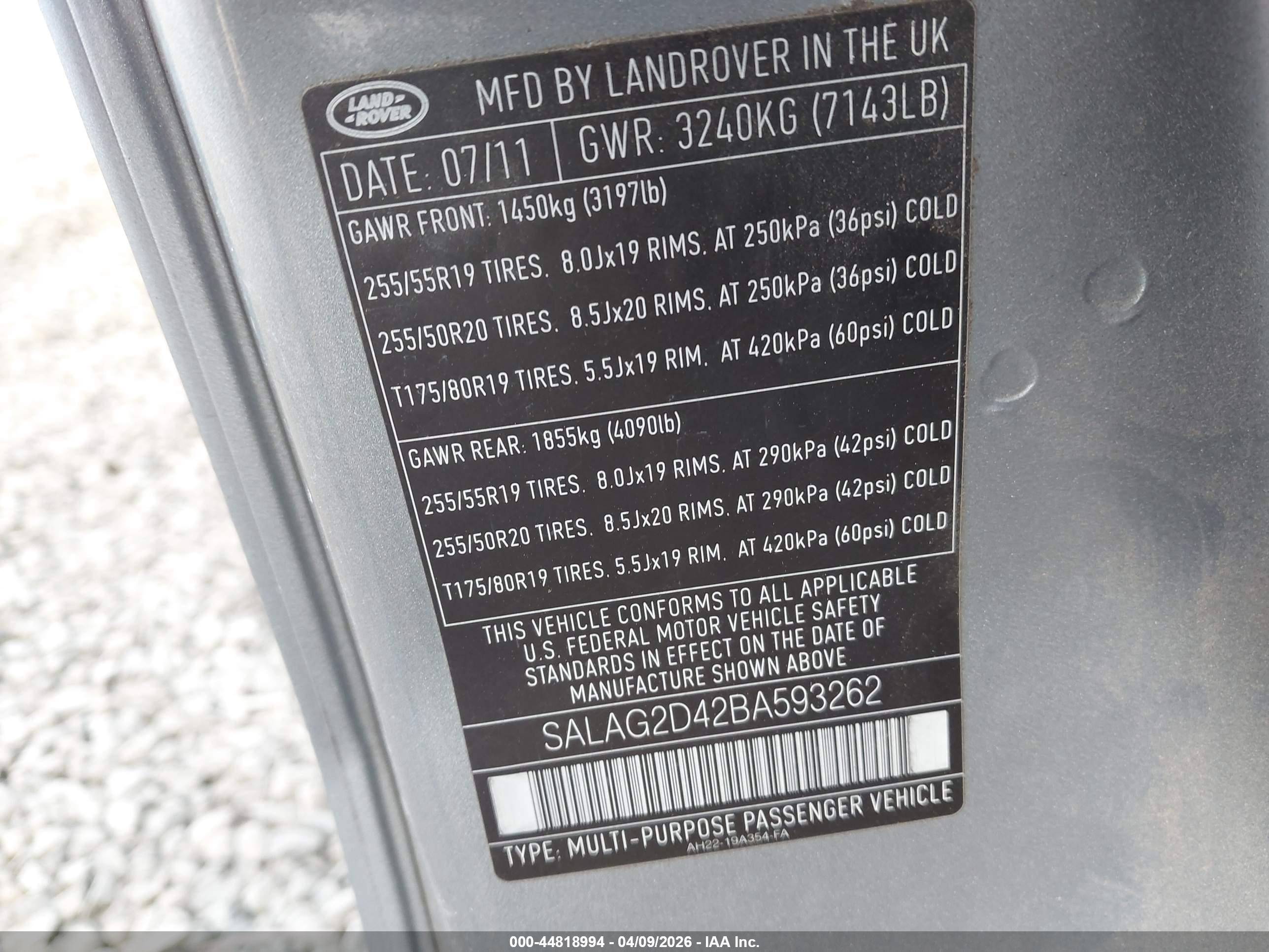 2011 Land Rover Lr4 Silver vin: SALAG2D42BA593262