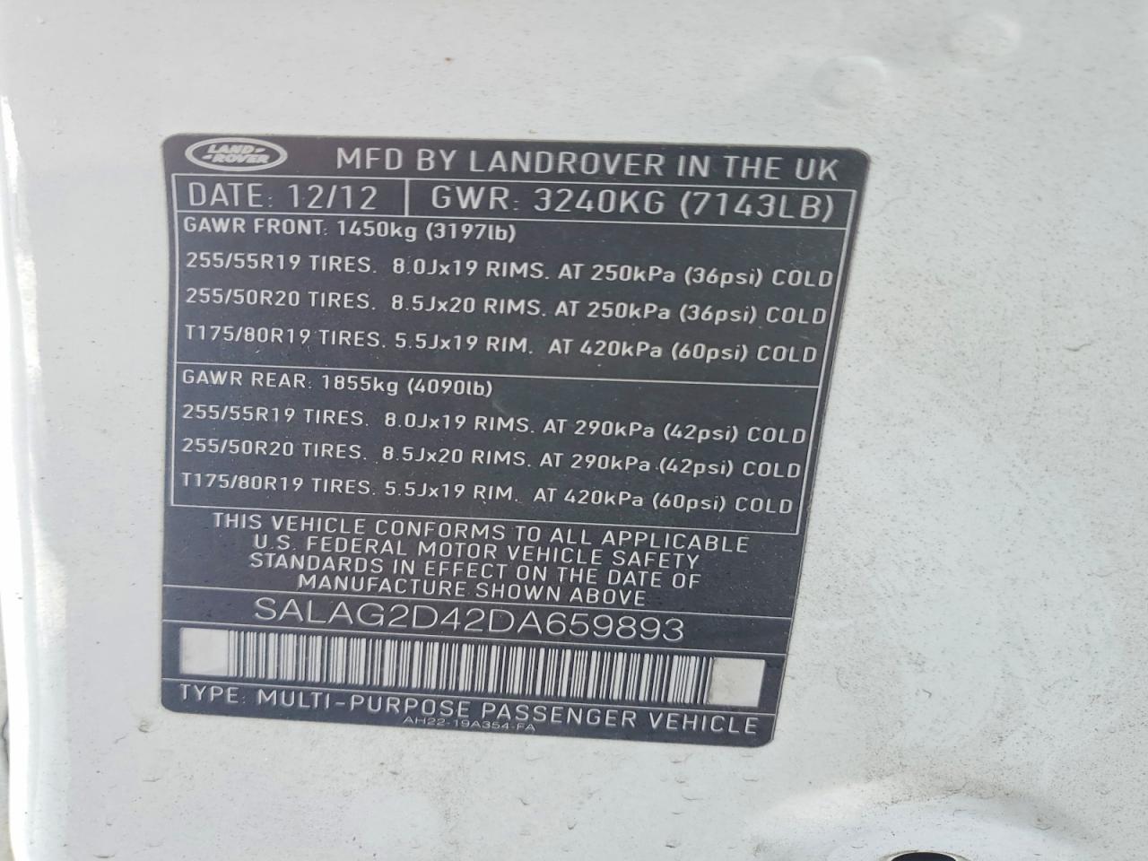 2013 Land Rover Lr4 Hse White vin: SALAG2D42DA659893