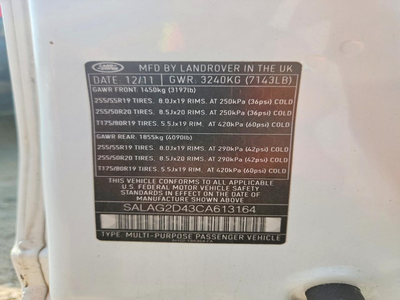 2012 Land Rover Lr4 Hse Белый vin: SALAG2D43CA613164