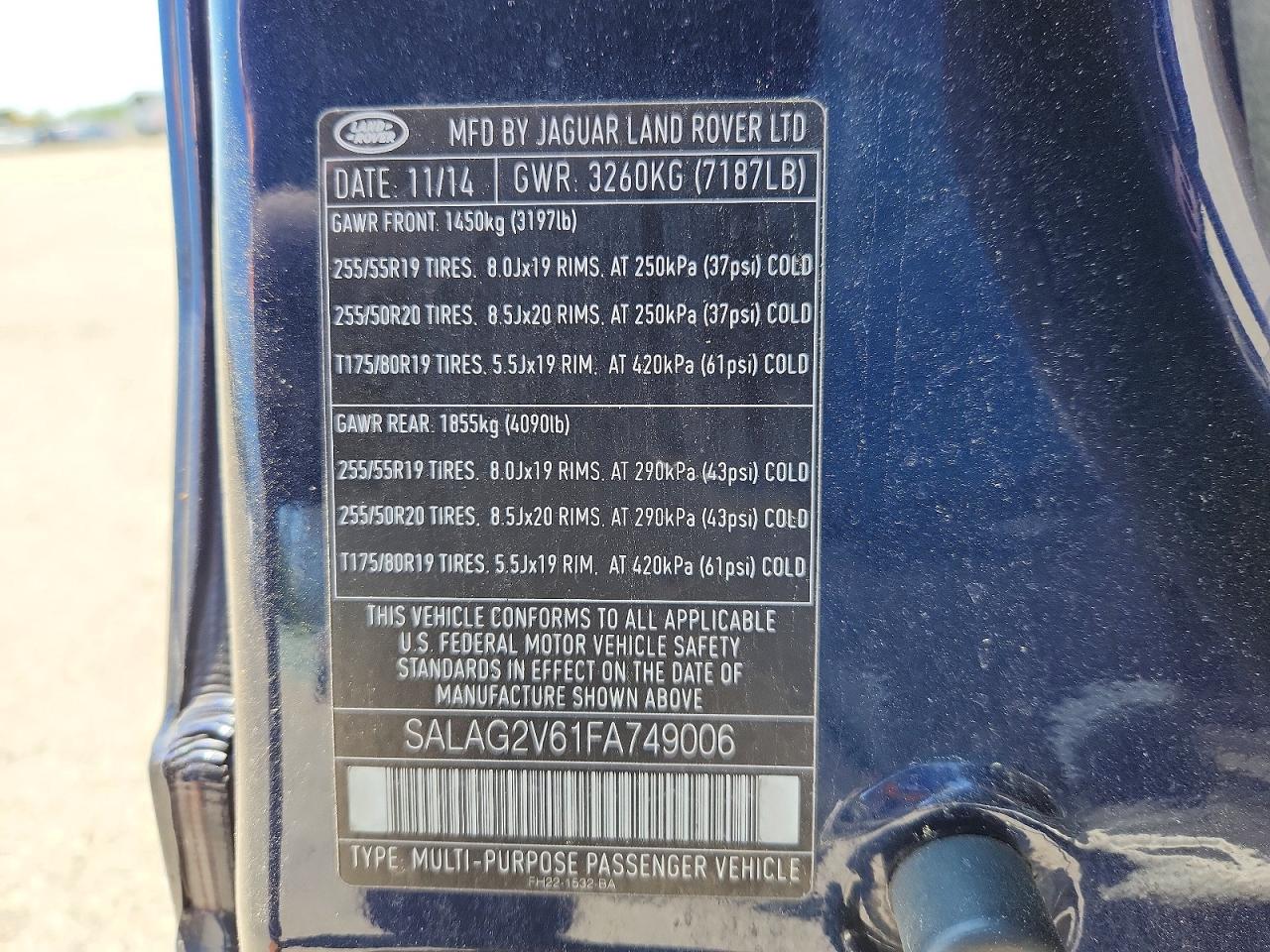 2015 Land Rover Lr4 Hse Blue vin: SALAG2V61FA749006