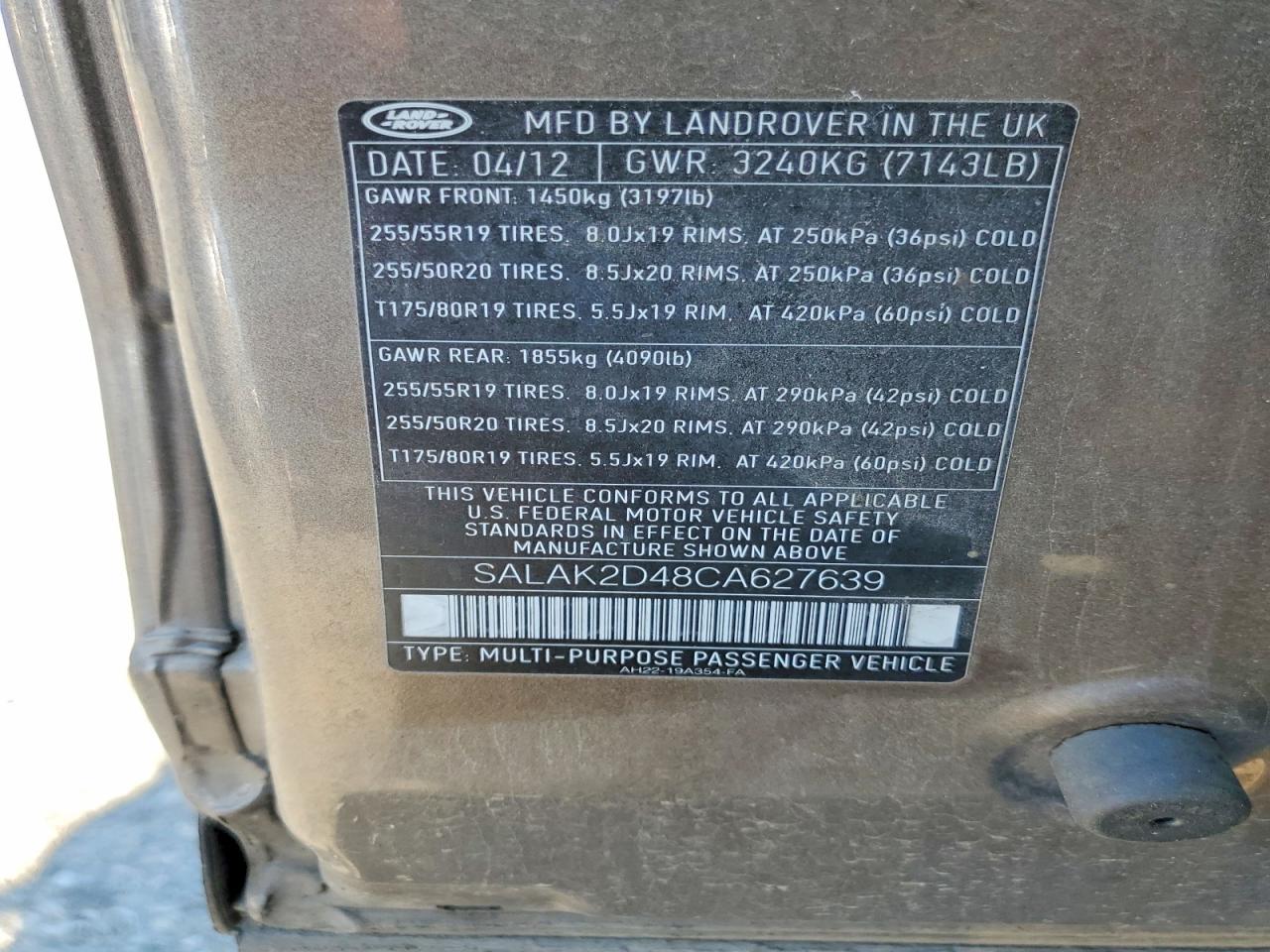 2012 Land Rover Lr4 Hse Luxury Brown vin: SALAK2D48CA627639