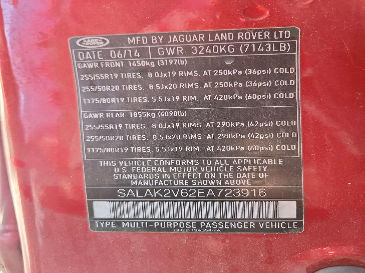 2014 Land Rover Lr4 Hse Luxury Red vin: SALAK2V62EA723916