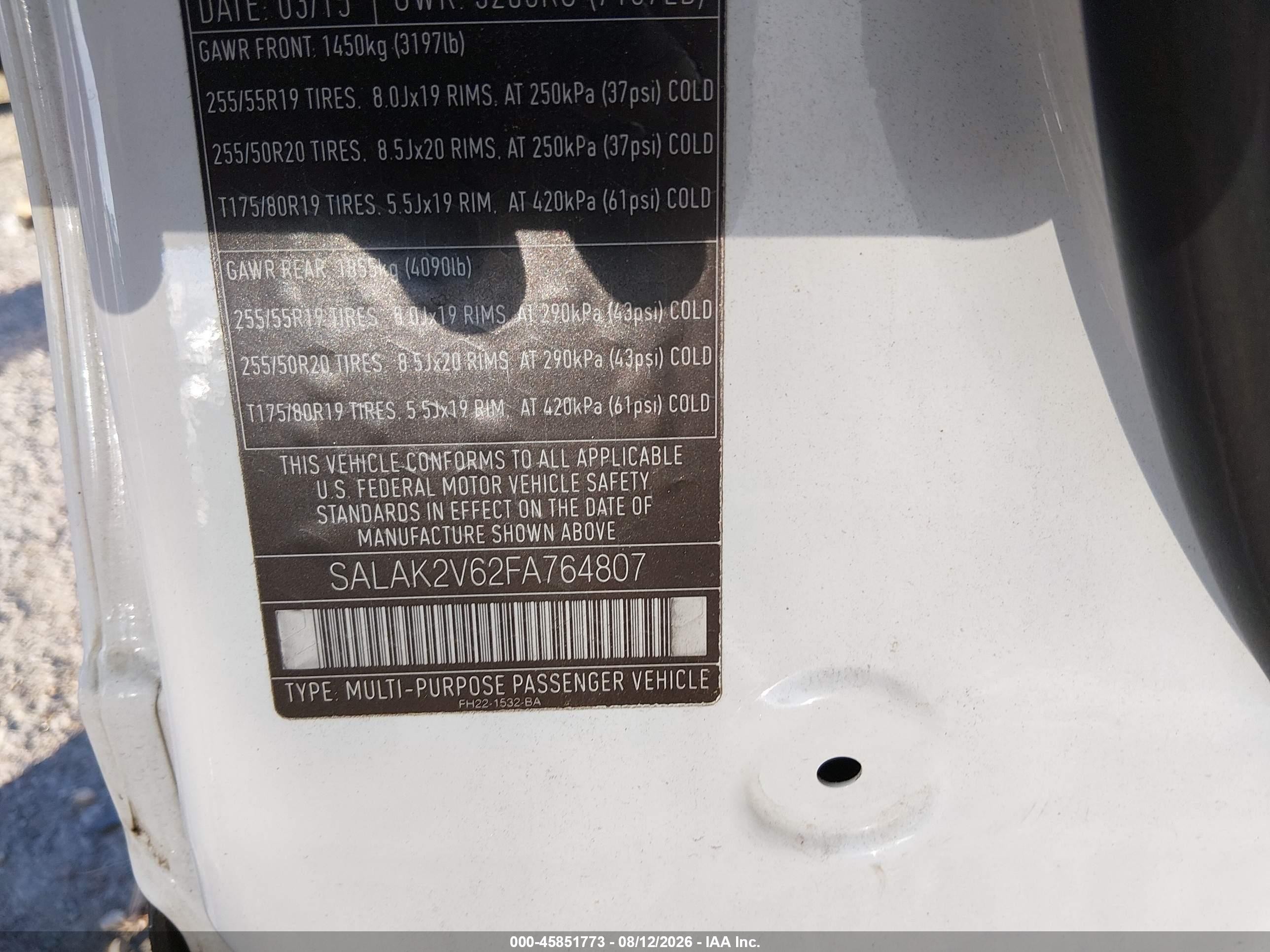 2015 Land Rover Lr4   White vin: SALAK2V62FA764807
