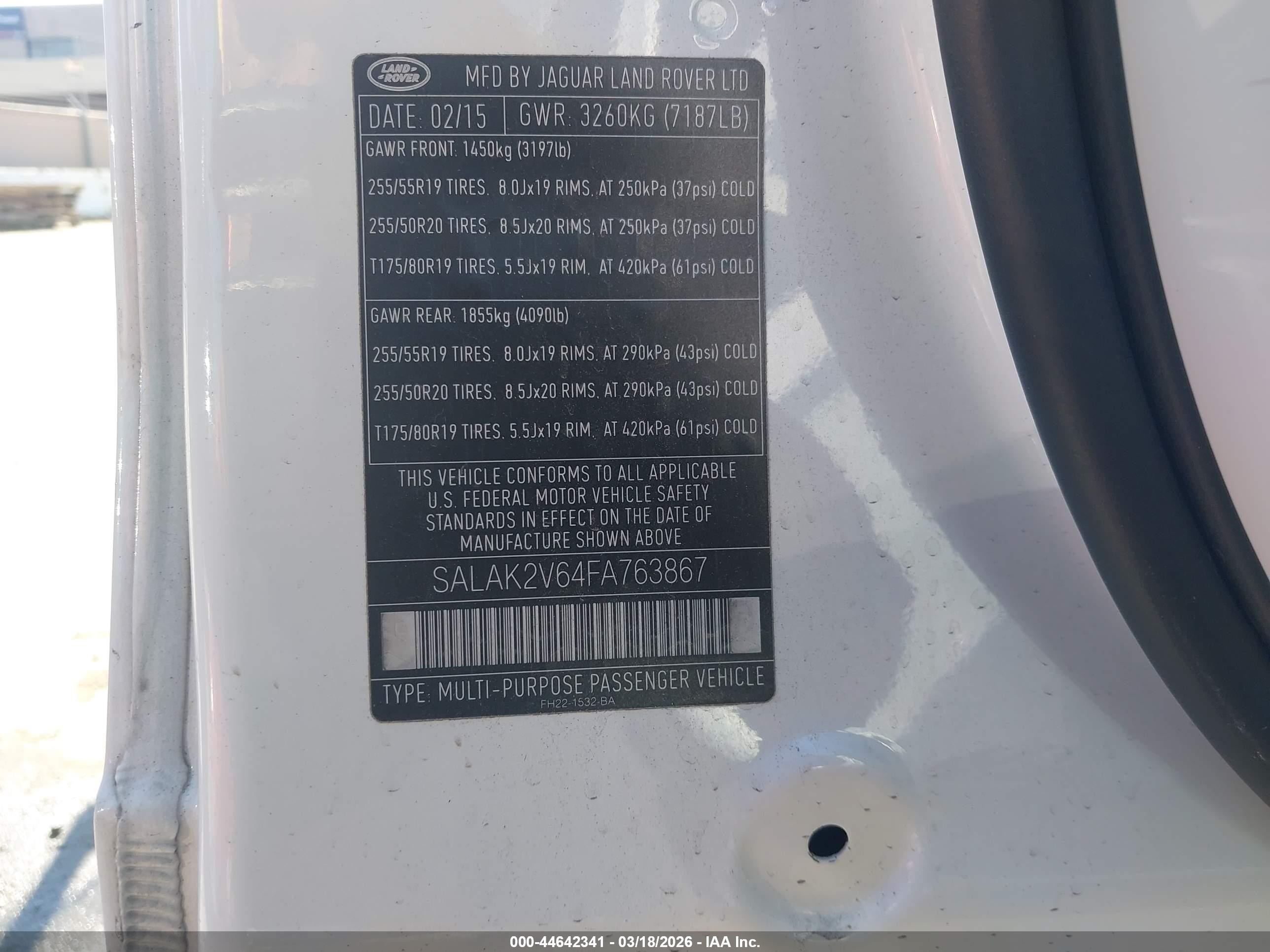2015 Land Rover Lr4   White vin: SALAK2V64FA763867