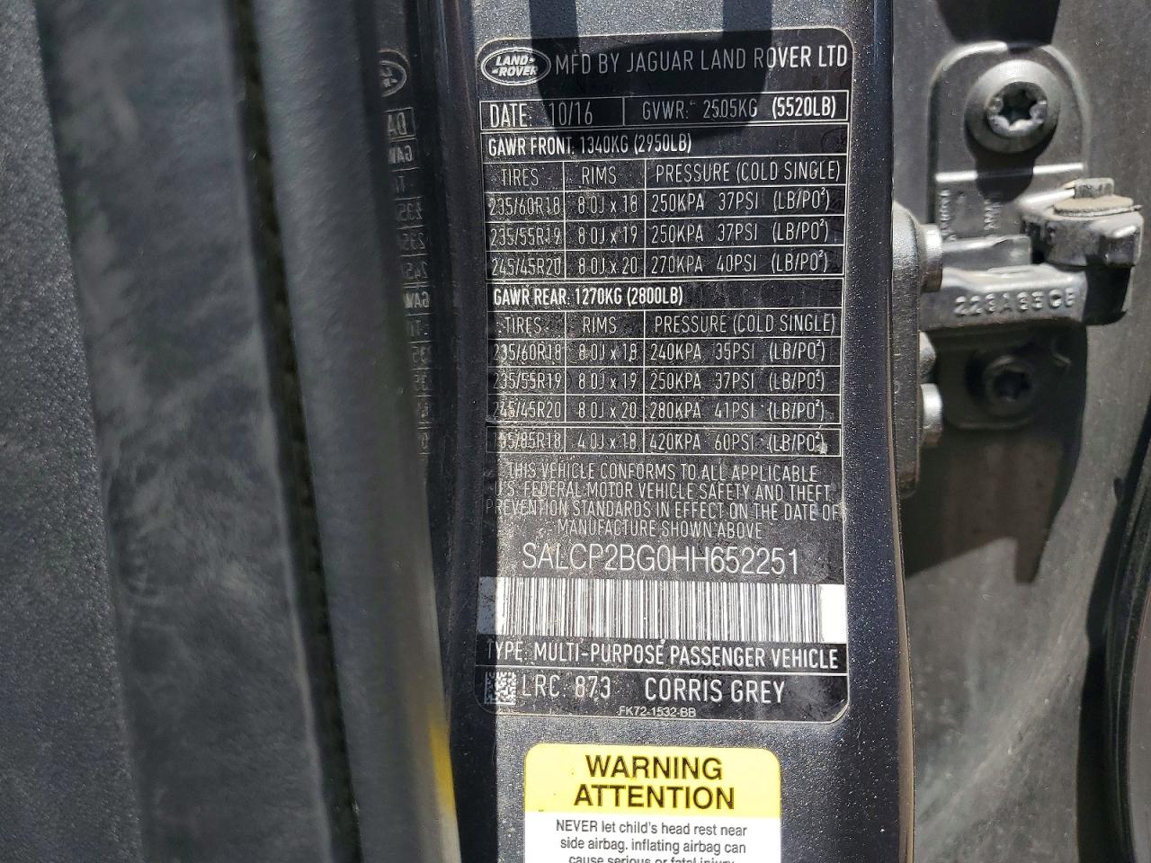 2017 Land Rover Discovery Sport Se Gray vin: SALCP2BG0HH652251