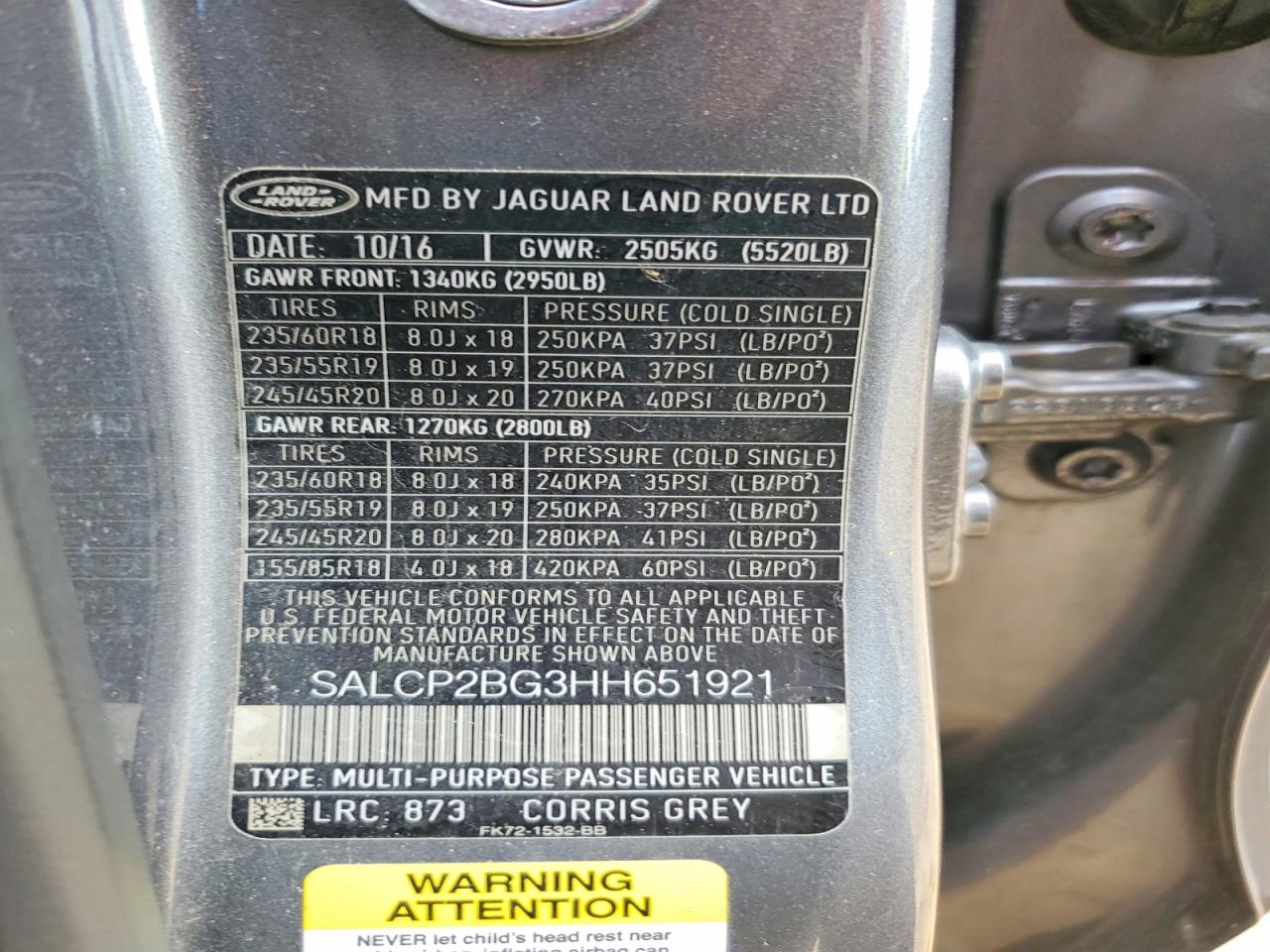 2017 Land Rover Discovery Sport Se Gray vin: SALCP2BG3HH651921