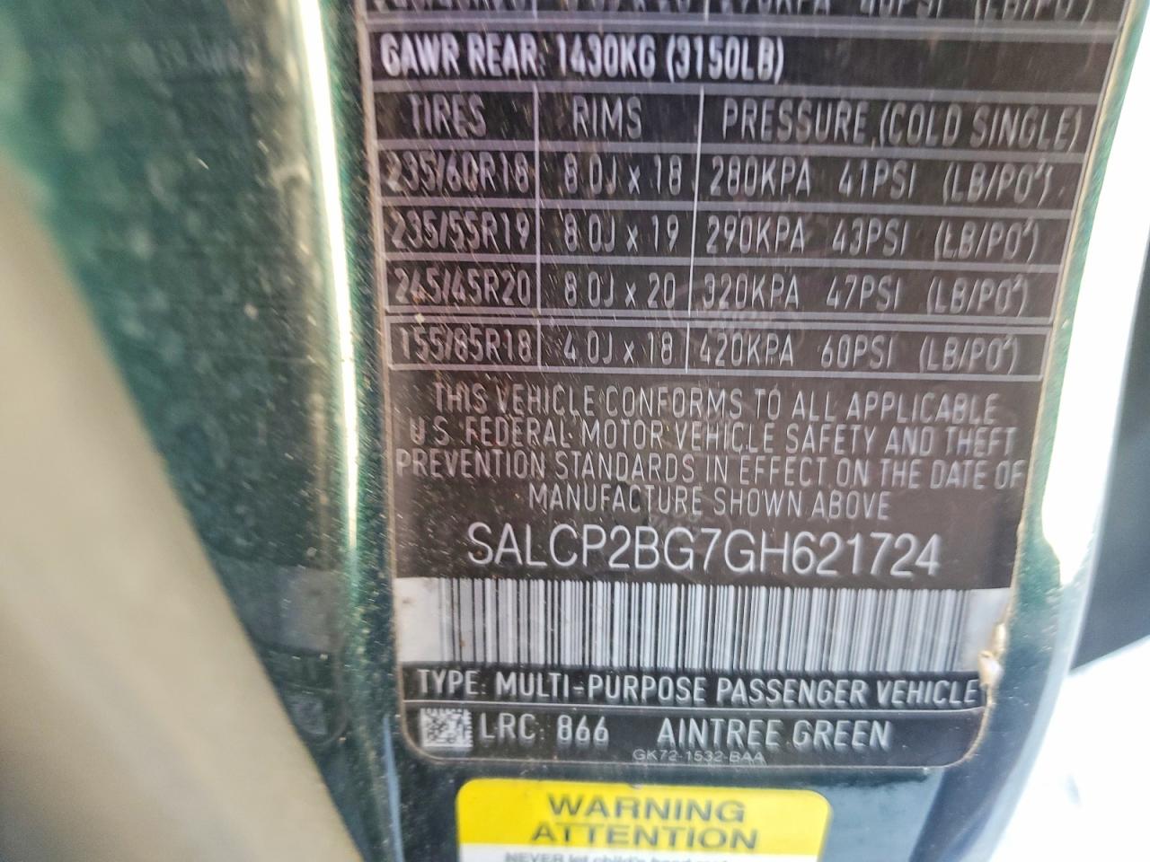 2016 Land Rover Discovery Sport Se Green vin: SALCP2BG7GH621724