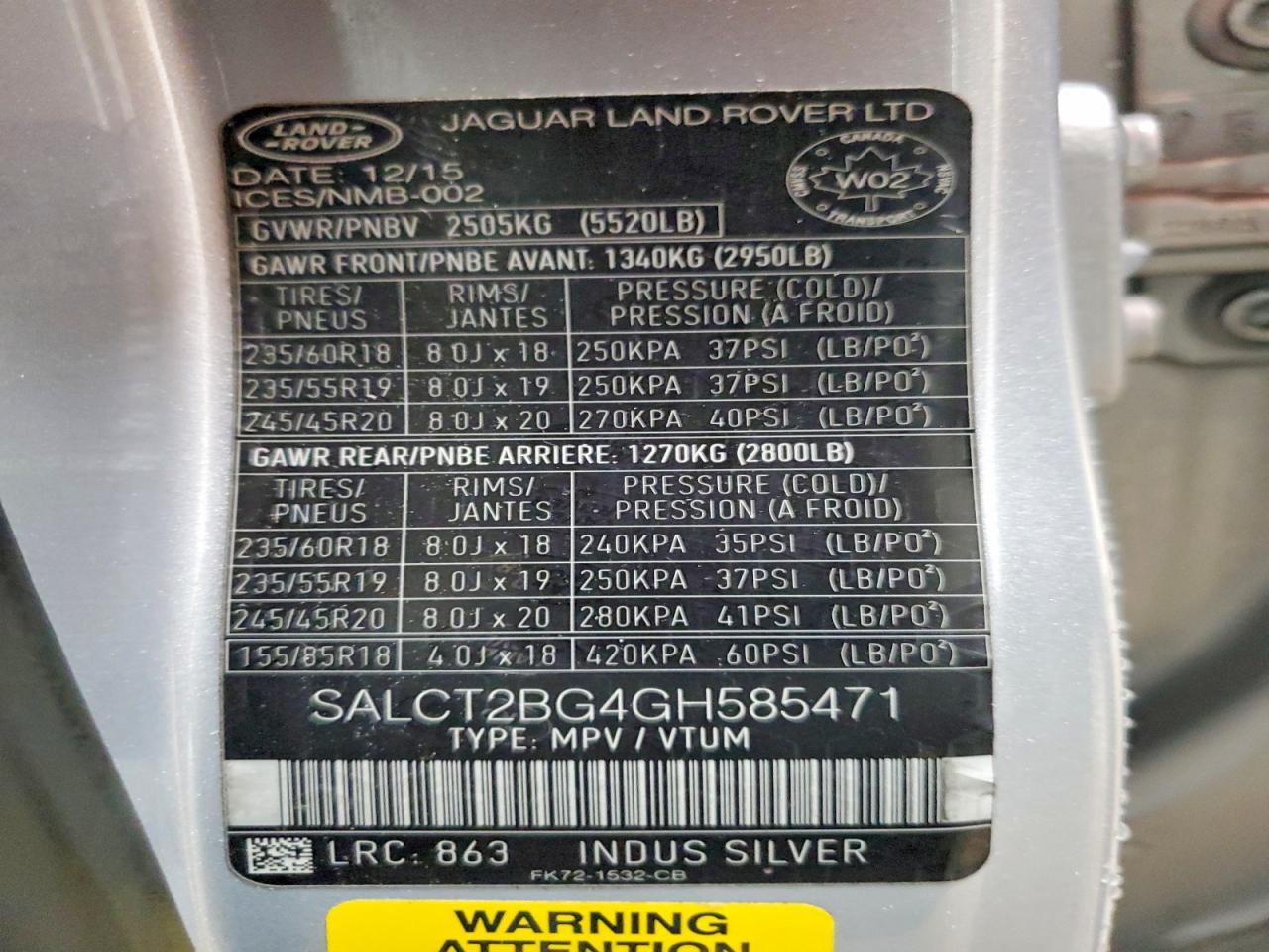 2016 Land Rover Discovery Sport Hse Luxury Silver vin: SALCT2BG4GH585471