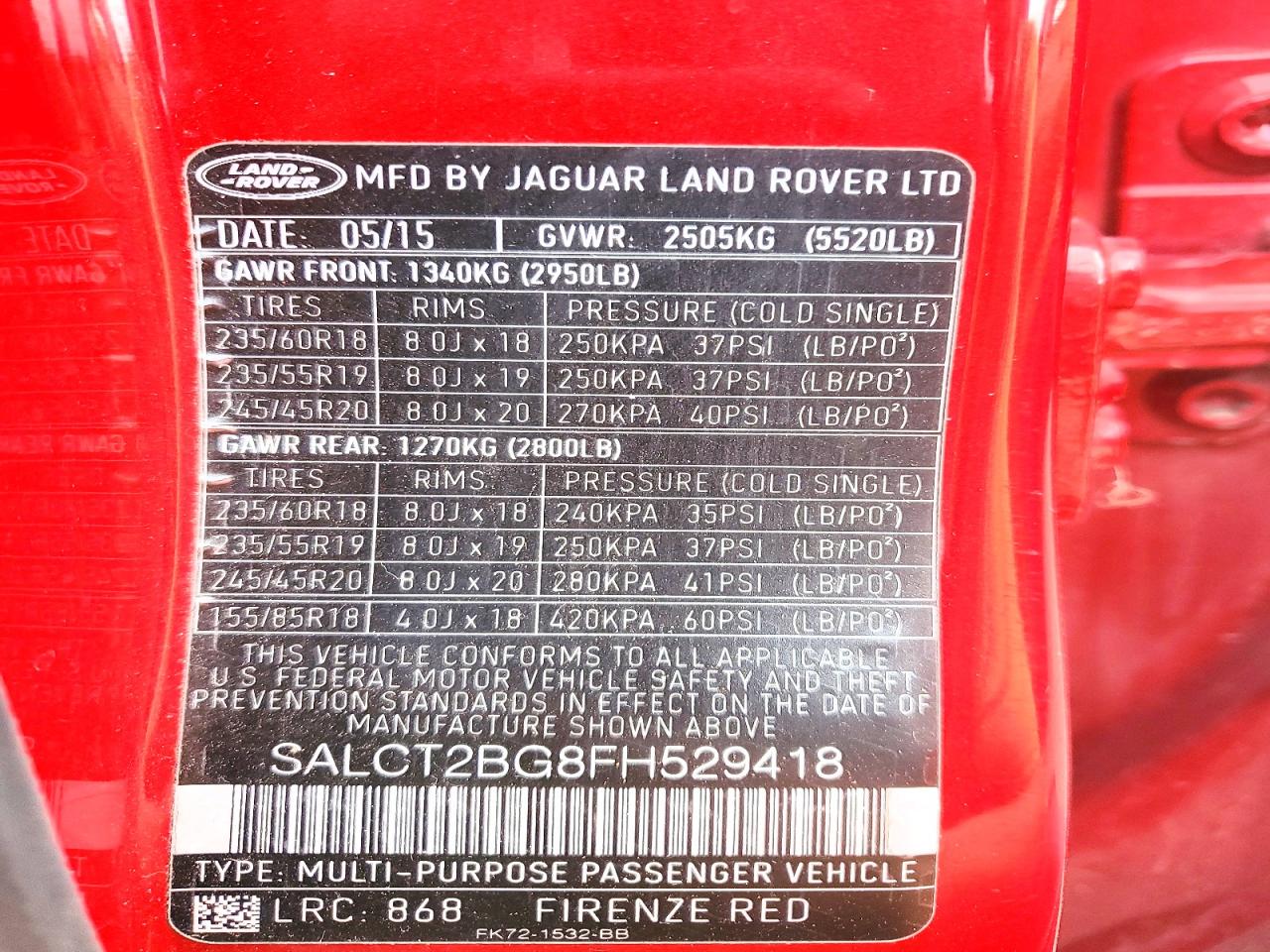 2015 Land Rover Discovery Sport Hse Luxury Красный vin: SALCT2BG8FH529418