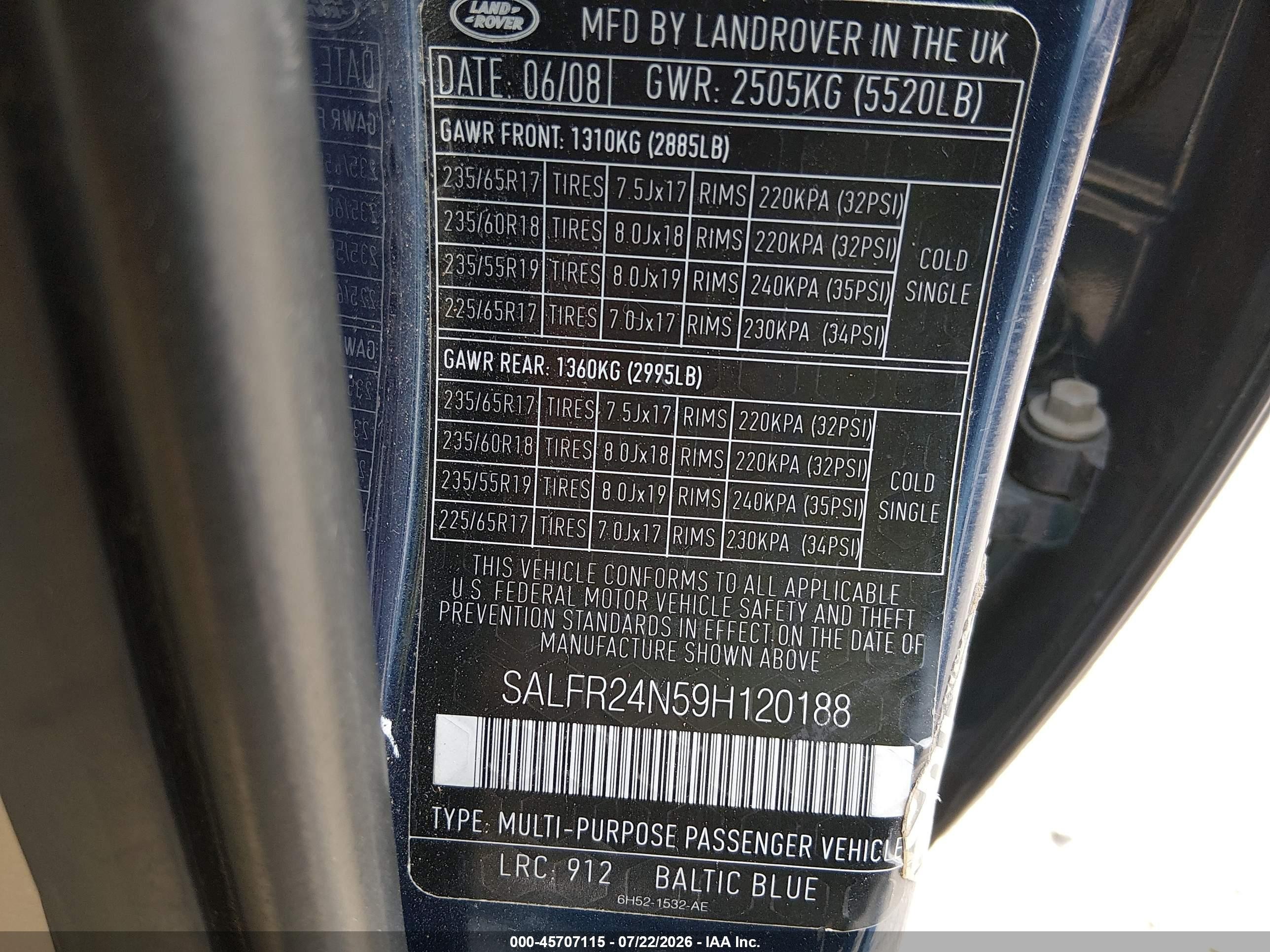 2009 Land Rover Lr2 Hse Dark Blue vin: SALFR24N59H120188