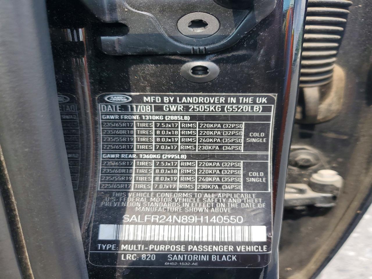 2009 Land Rover Lr2 Hse Black vin: SALFR24N89H140550