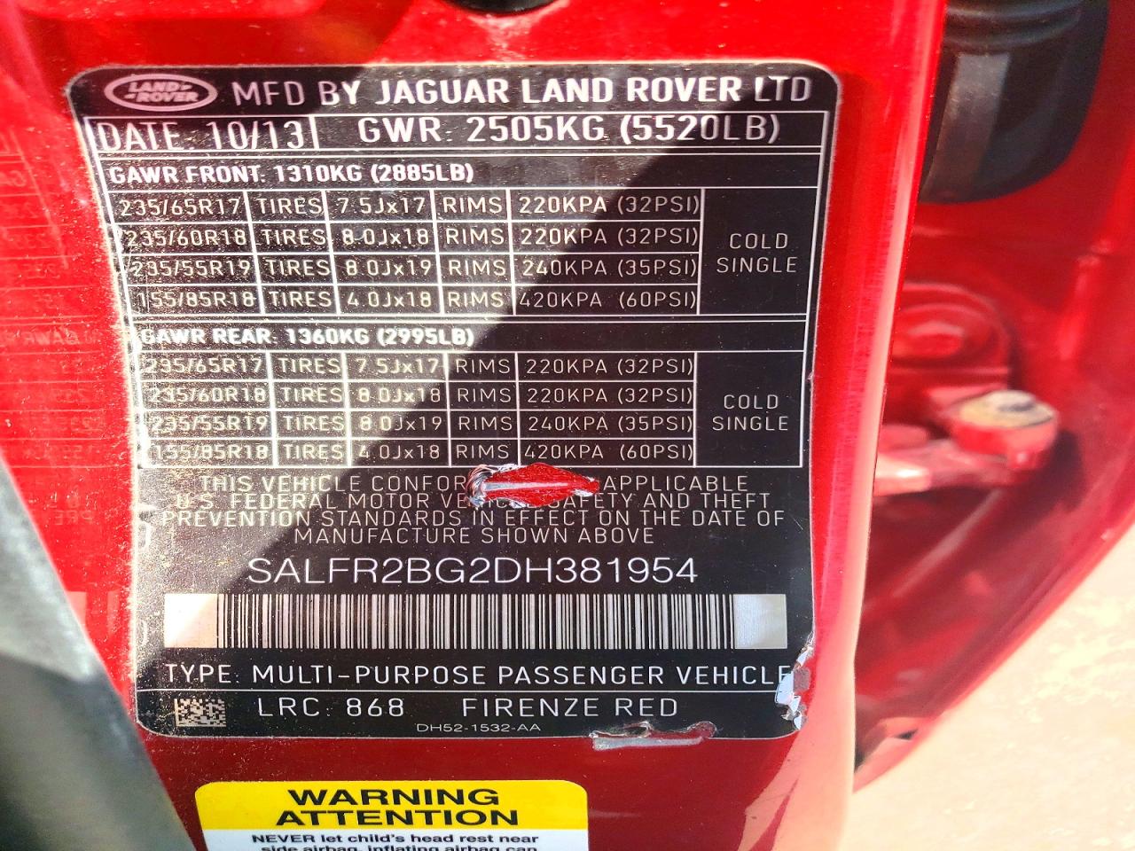 2013 Land Rover Lr2 Hse Red vin: SALFR2BG2DH381954