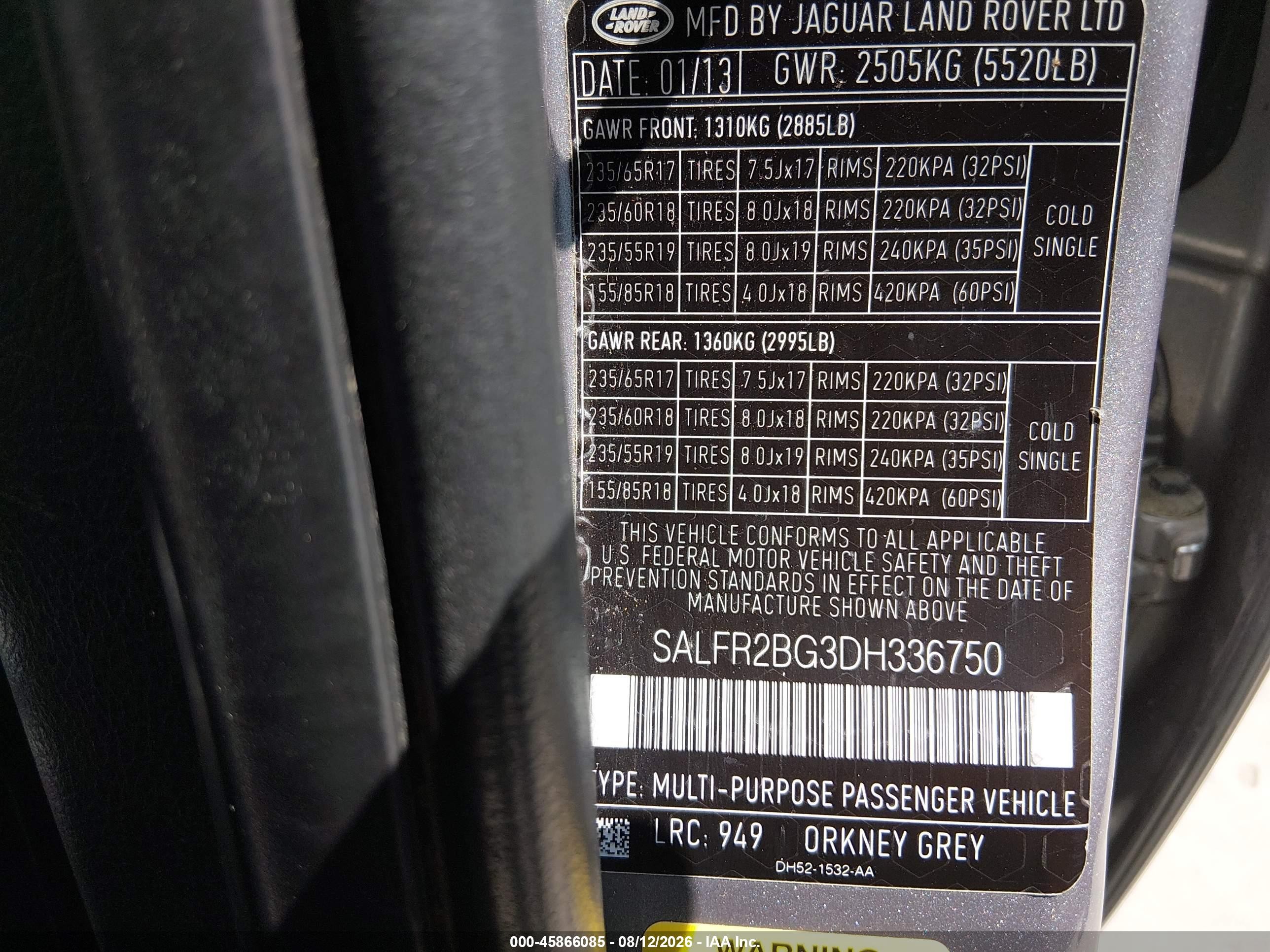 2013 Land Rover Lr2 Gray vin: SALFR2BG3DH336750