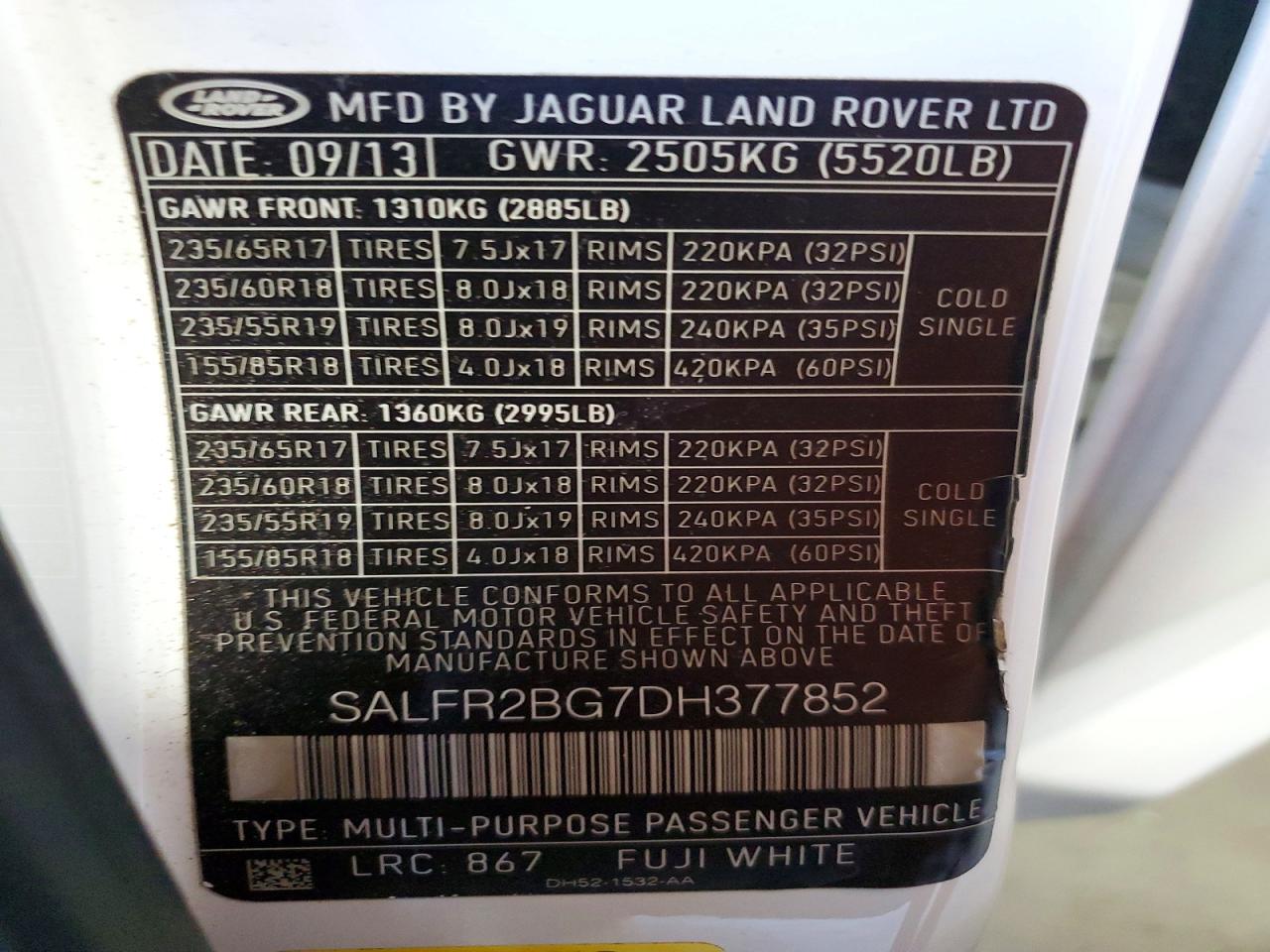 2013 Land Rover Lr2 Hse White vin: SALFR2BG7DH377852