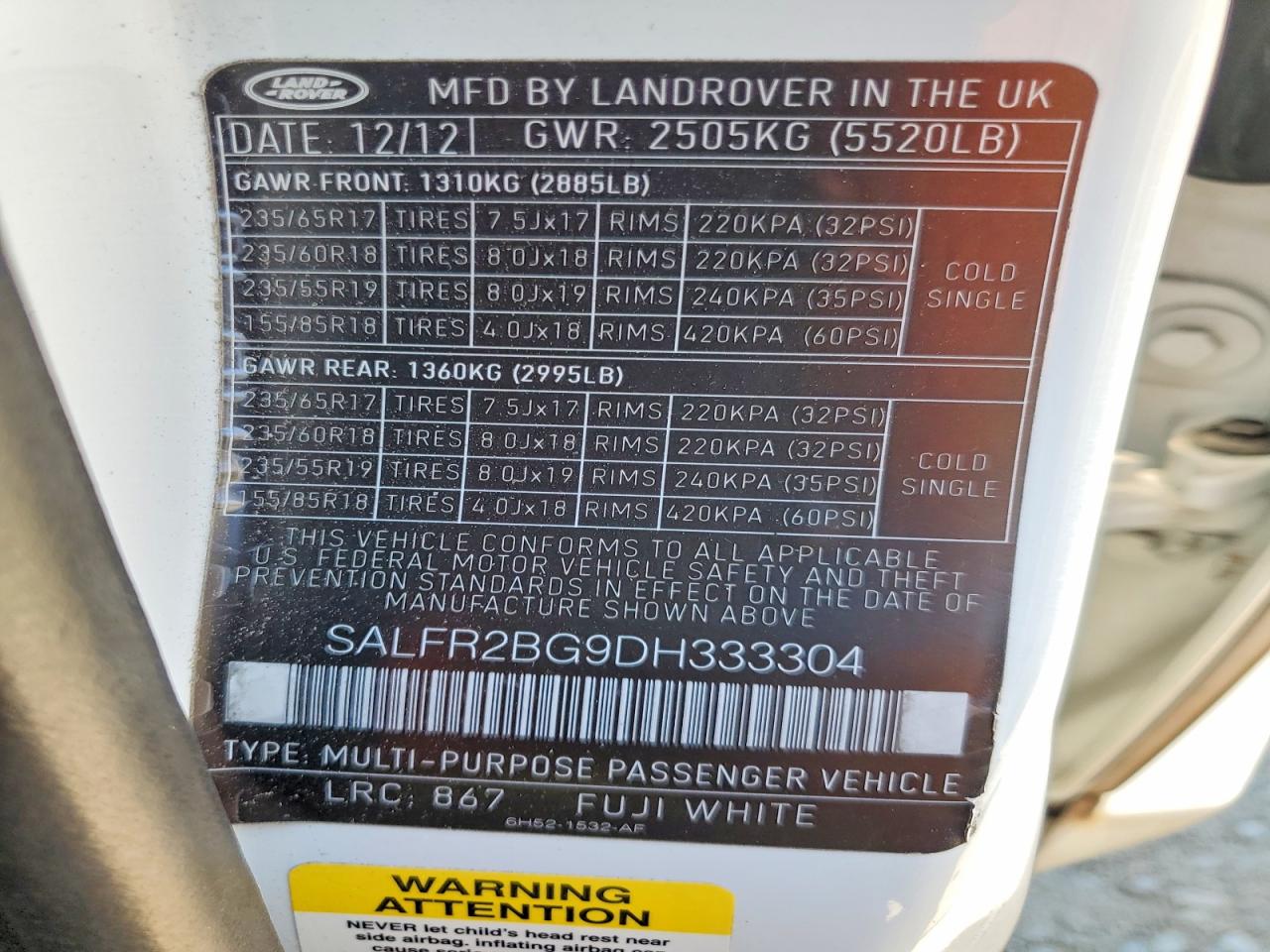 2013 Land Rover Lr2 Hse White vin: SALFR2BG9DH333304