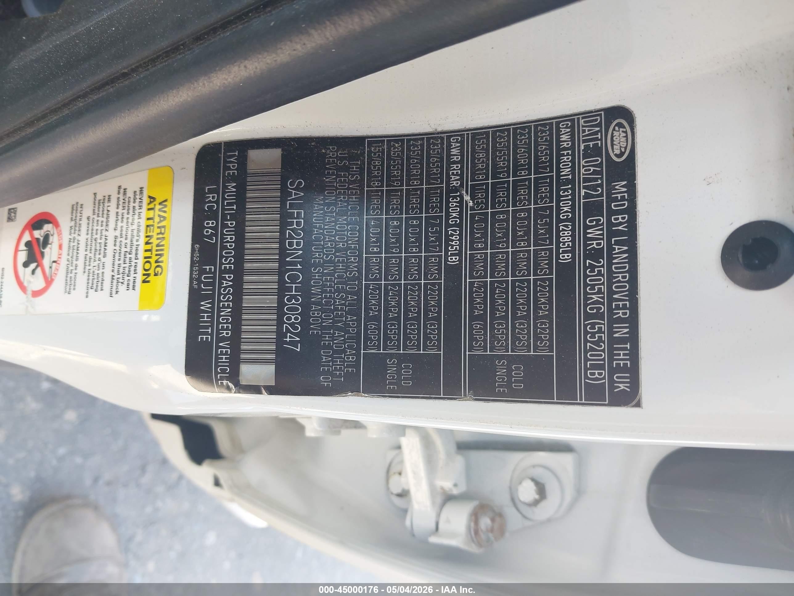 2012 Land Rover Lr2   White vin: SALFR2BN1CH308247