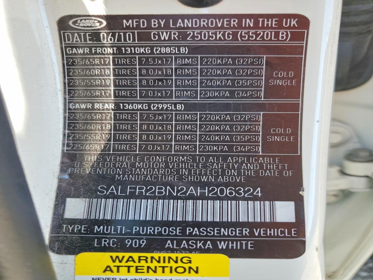 2010 Land Rover Lr2 Hse White vin: SALFR2BN2AH206324