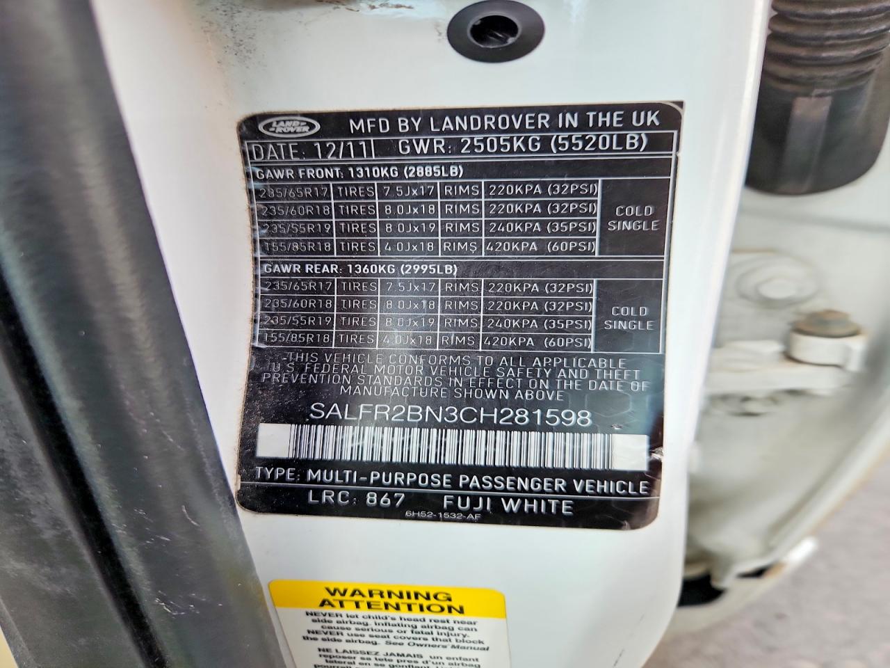 2012 Land Rover Lr2 Hse White vin: SALFR2BN3CH281598