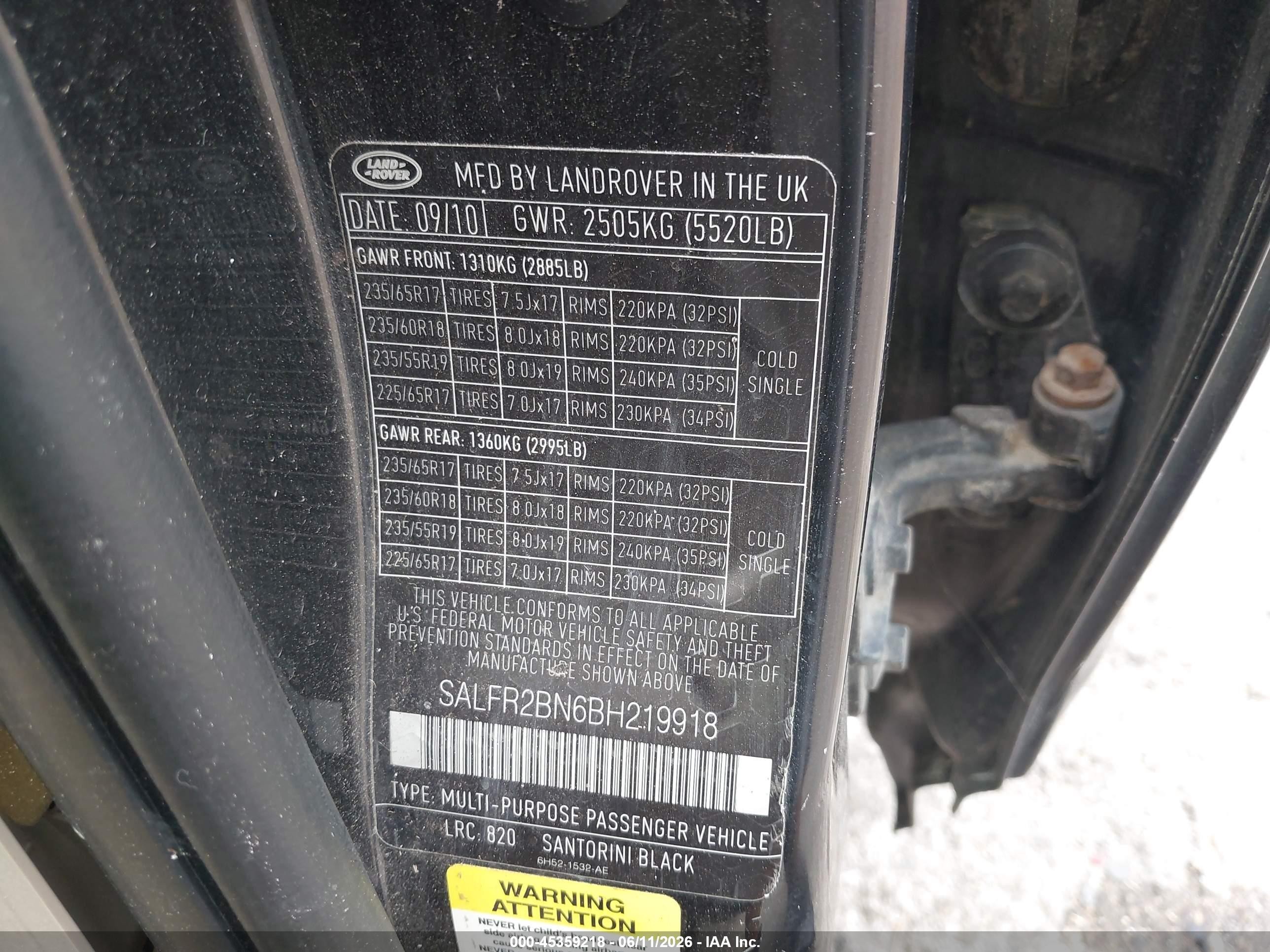 2011 Land Rover Lr2   Black vin: SALFR2BN6BH219918