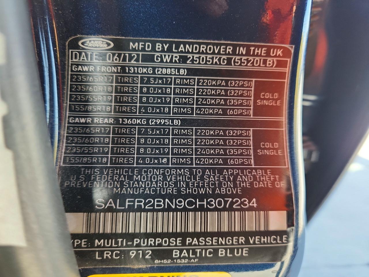 2012 Land Rover Lr2 Hse Blue vin: SALFR2BN9CH307234