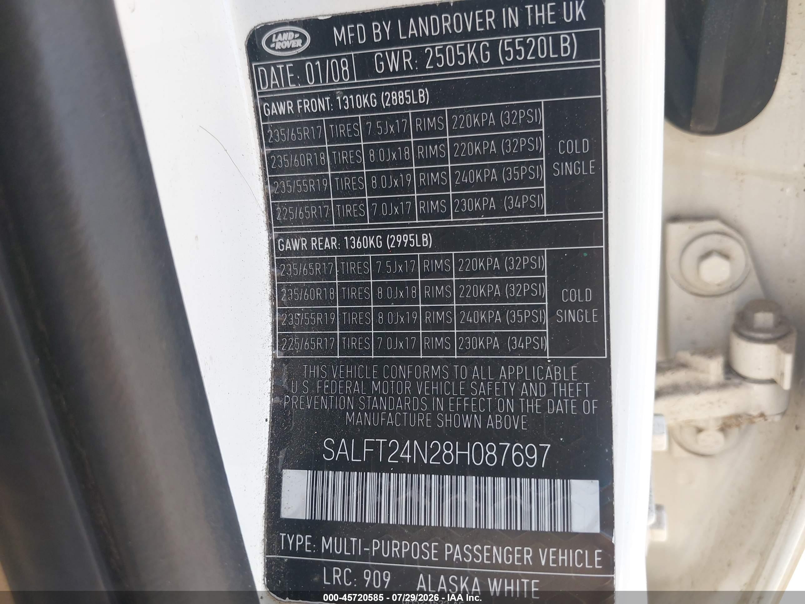 2008 Land Rover Lr2 Hse White vin: SALFT24N28H087697